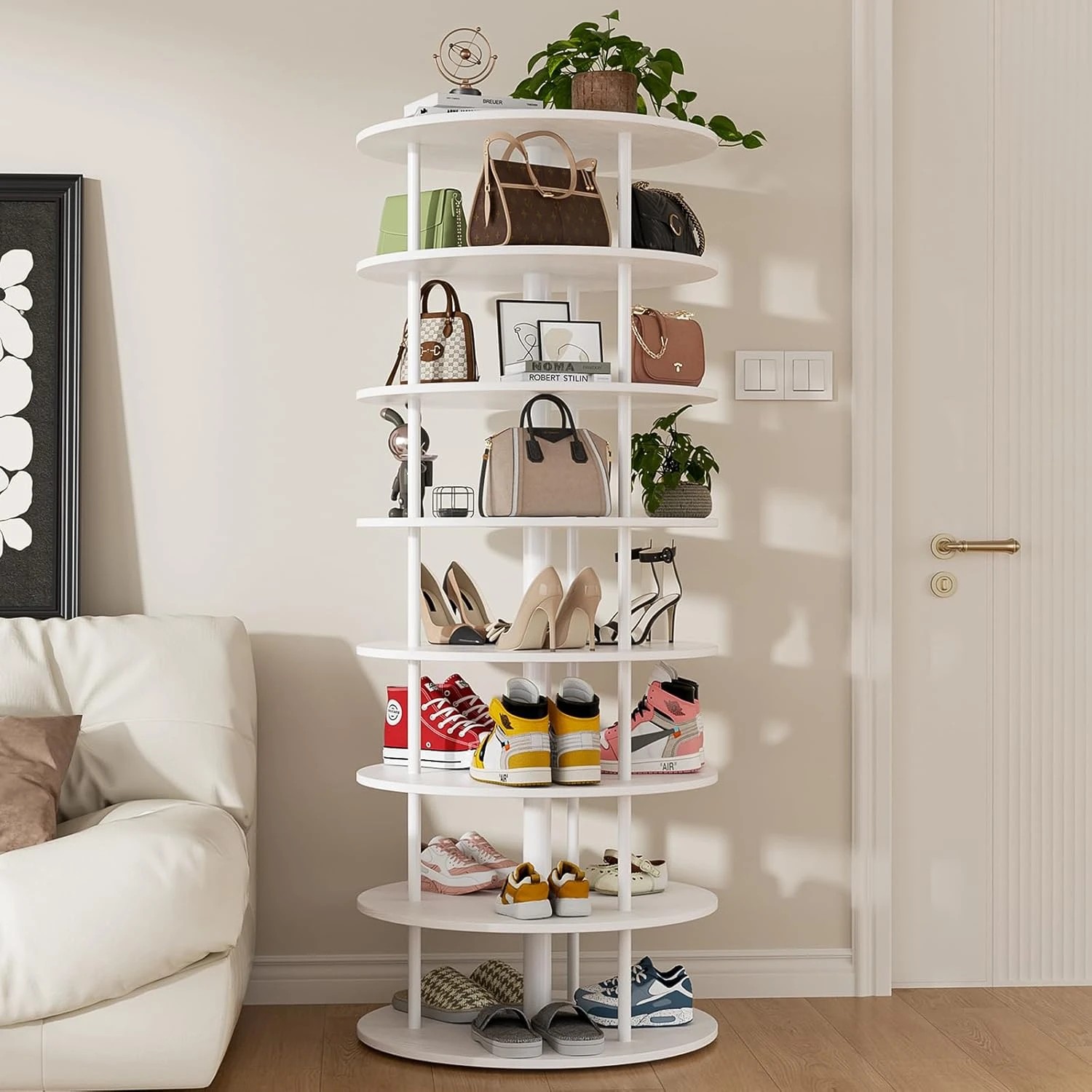 3 Advwin Rotating Shoe Rack Tower 7-Tiers Revolving Free Standing Shoe Storage Organizer, 3 of 9