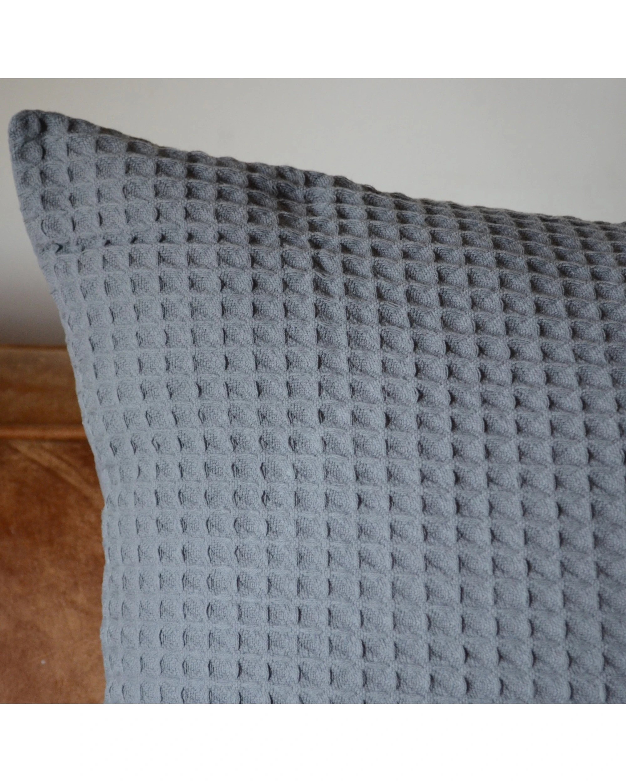 3 Cotton More 100% Cotton Large Waffle Cushion 65 x 65cm - Grey, 3 of 3