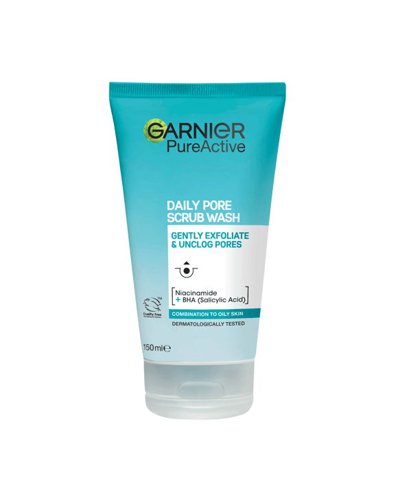 Garnier SkinActive Pure Active Daily Pore Scrub Wash 150ml - Eucalyptus extract, Salicylic Acid and Zinc