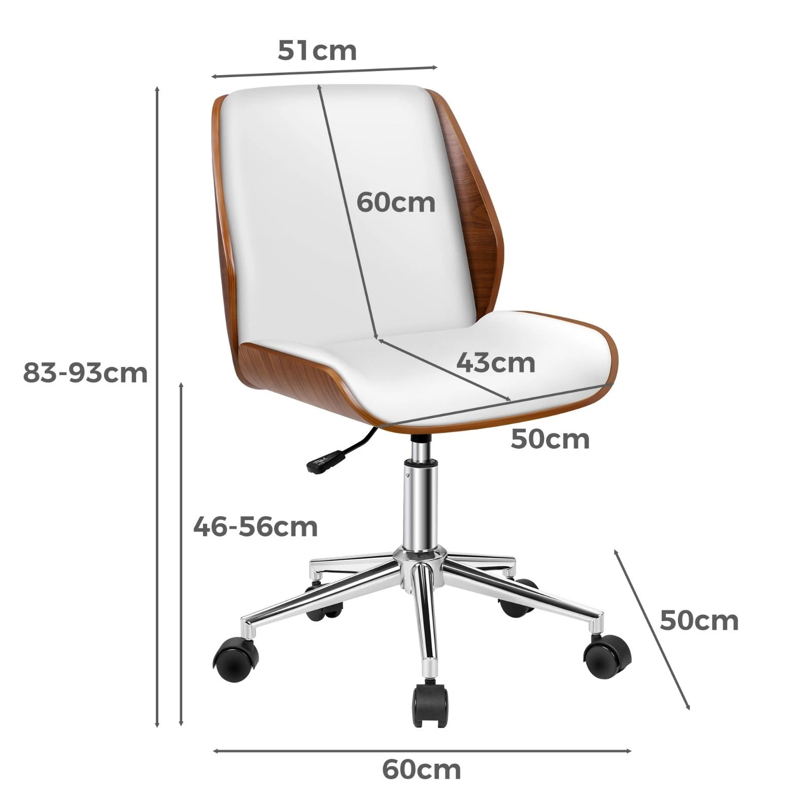 7 Alfordson Wooden Office Chair Computer Chairs Home Seat PU Leather - White, 7 of 10