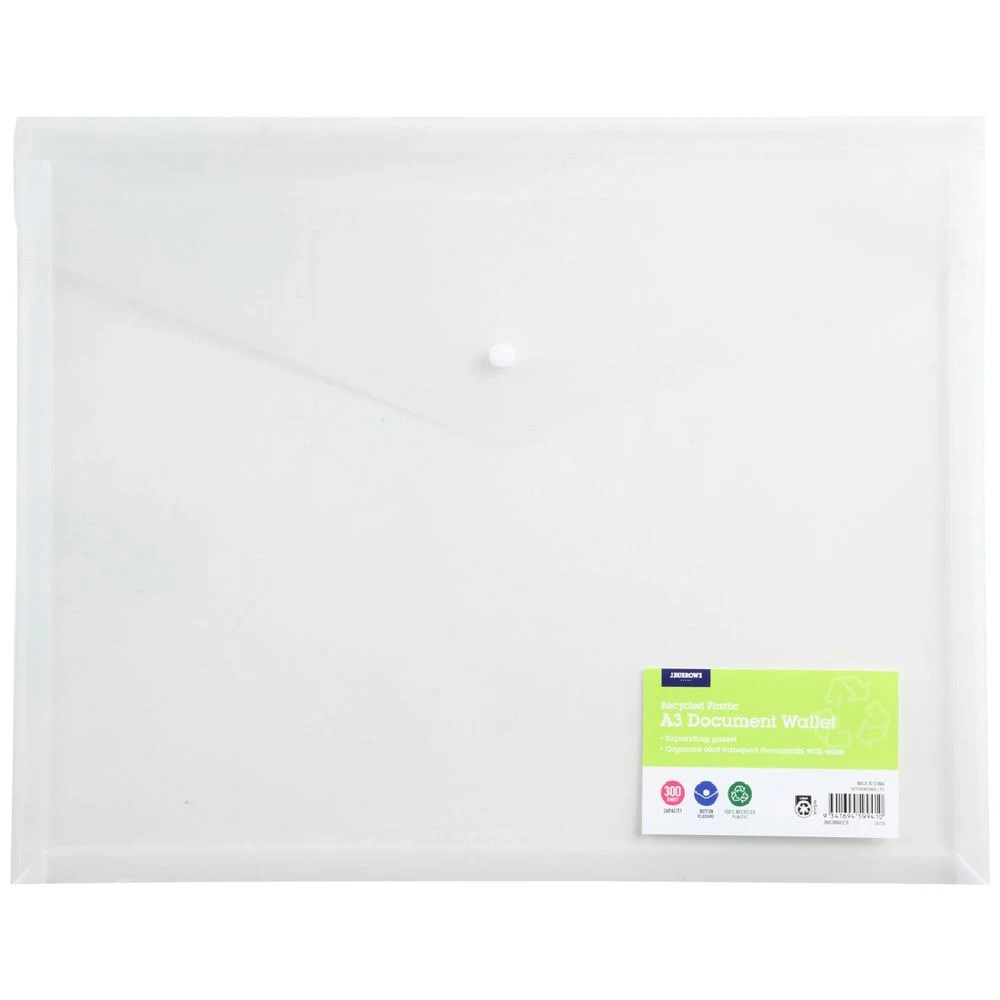 1 J.Burrows A3 Button Document Wallet Clear, 1 of 3