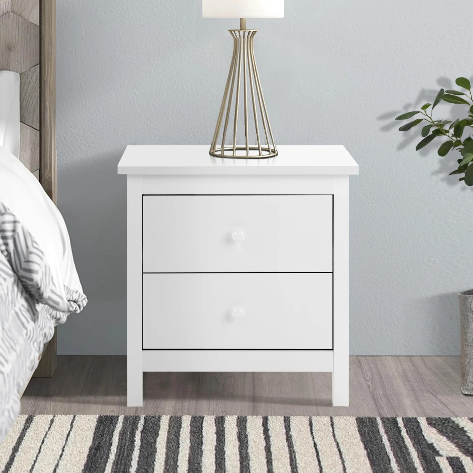 6 Alfordson 2x Bedside Table Hamptons Nightstand Storage Side End 2 Drawers - White, 6 of 6