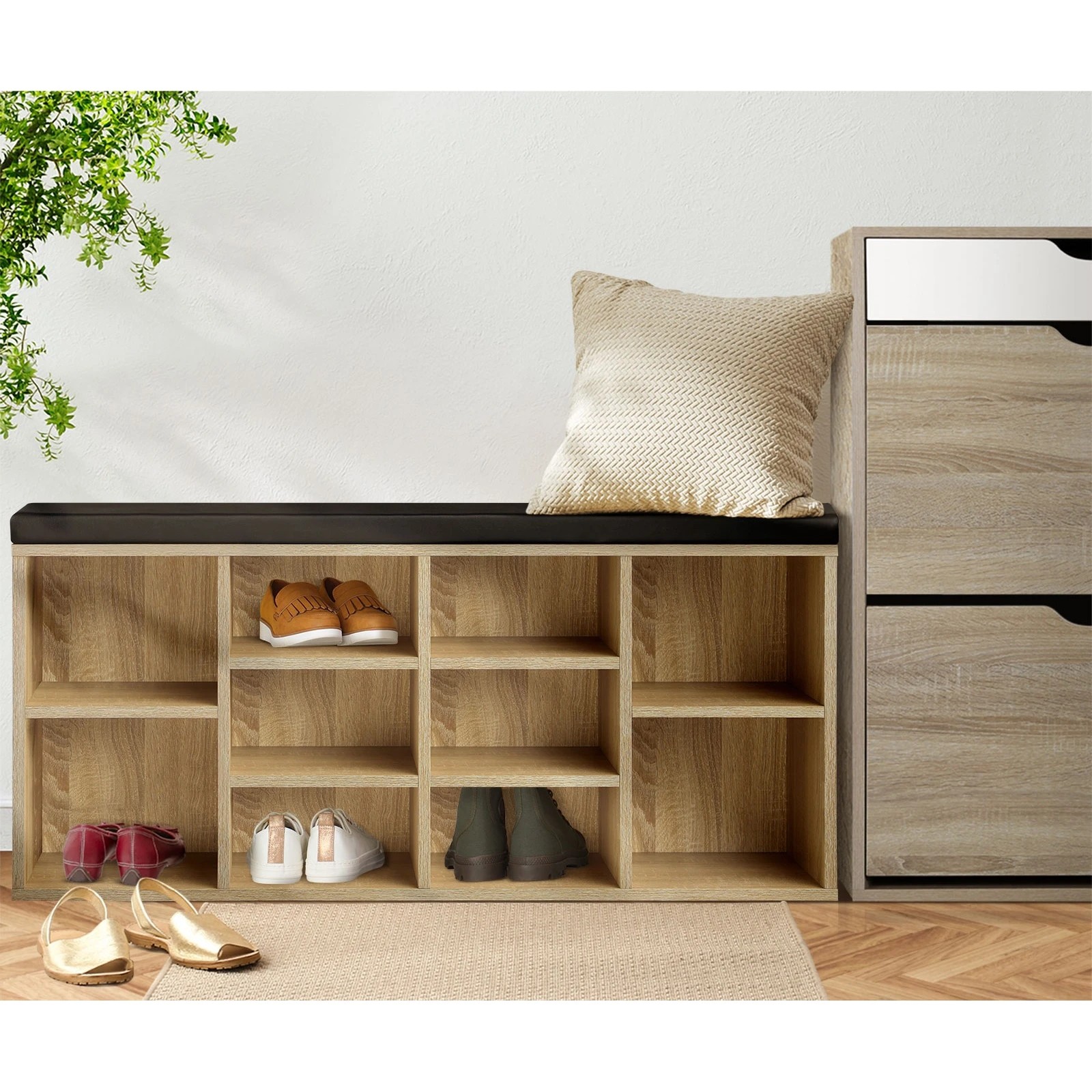 3 Oikiture Shoe Cabinet Bench Shoe Storage Rack Pu Padded Seat Organiser Cupboard
 - Multi, 3 of 7