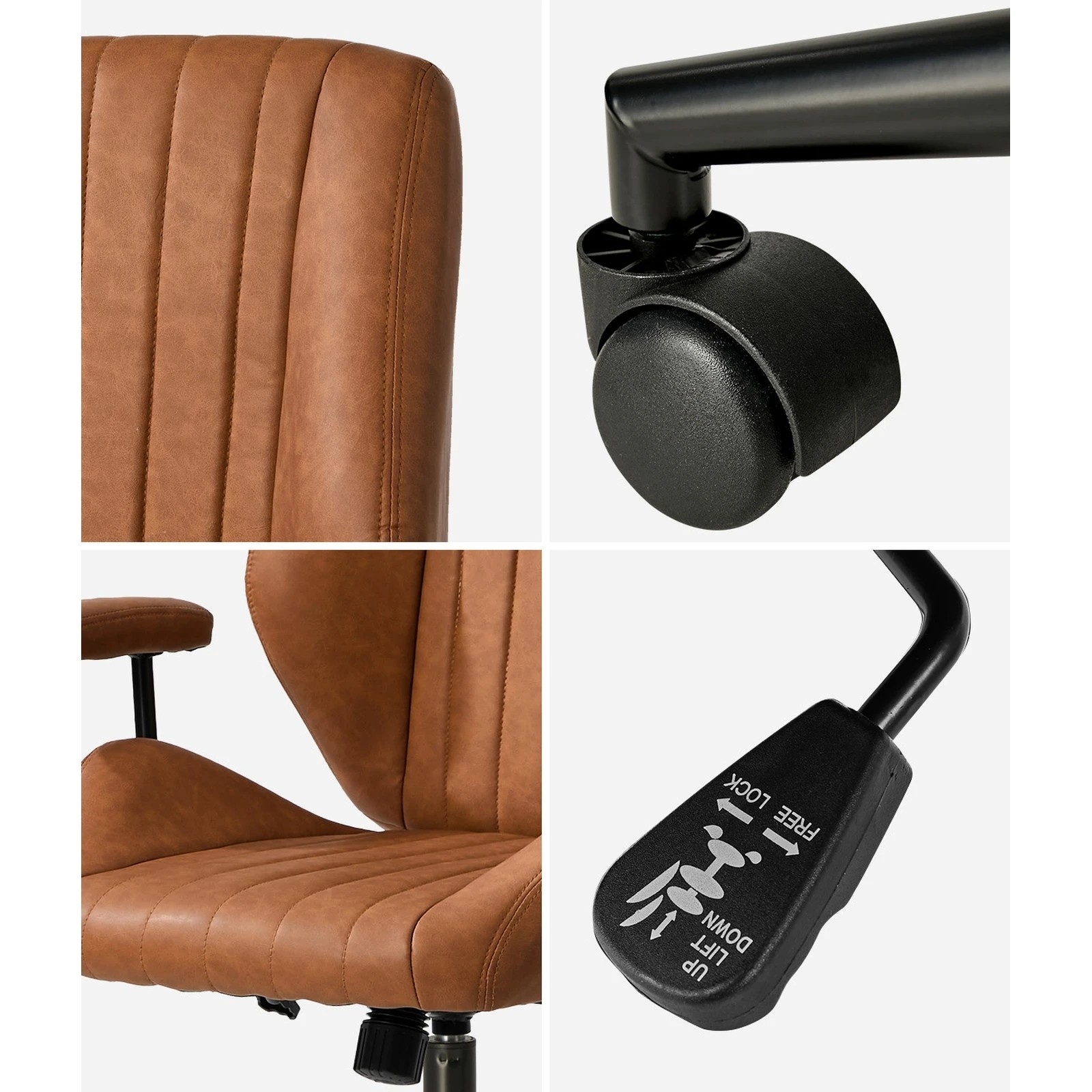5 Oikiture Office Chair Mid Back Swivel Gaming Desk Chair with Padded Arms - Brown, 5 of 5