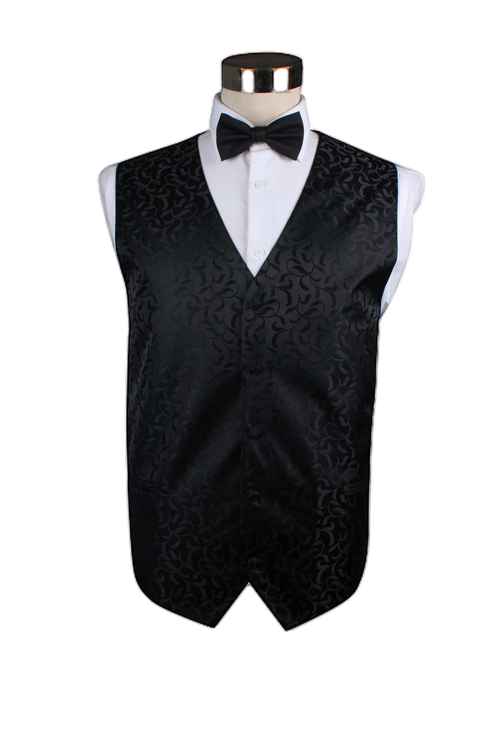 1 Zasel Mens Scroll Vine Patterned Vest Waistcoat Black, 1 of 1