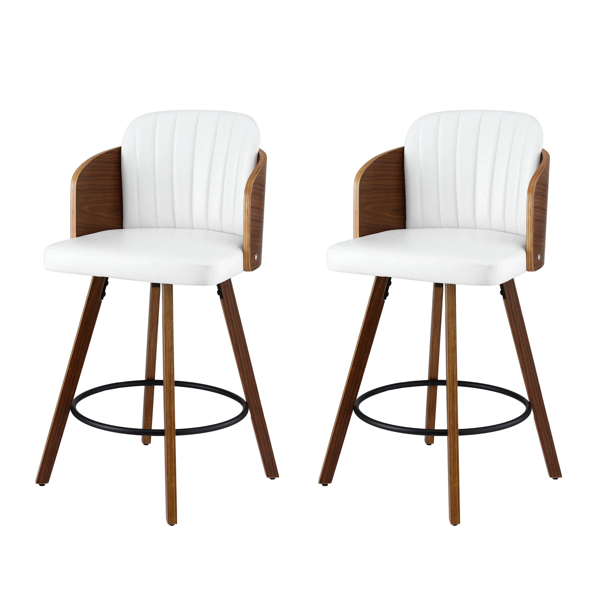 1 Artiss en Bar Stools Swivel Kitchen Counter Stool Chair 58cm Seat Height - White, 1 of 3