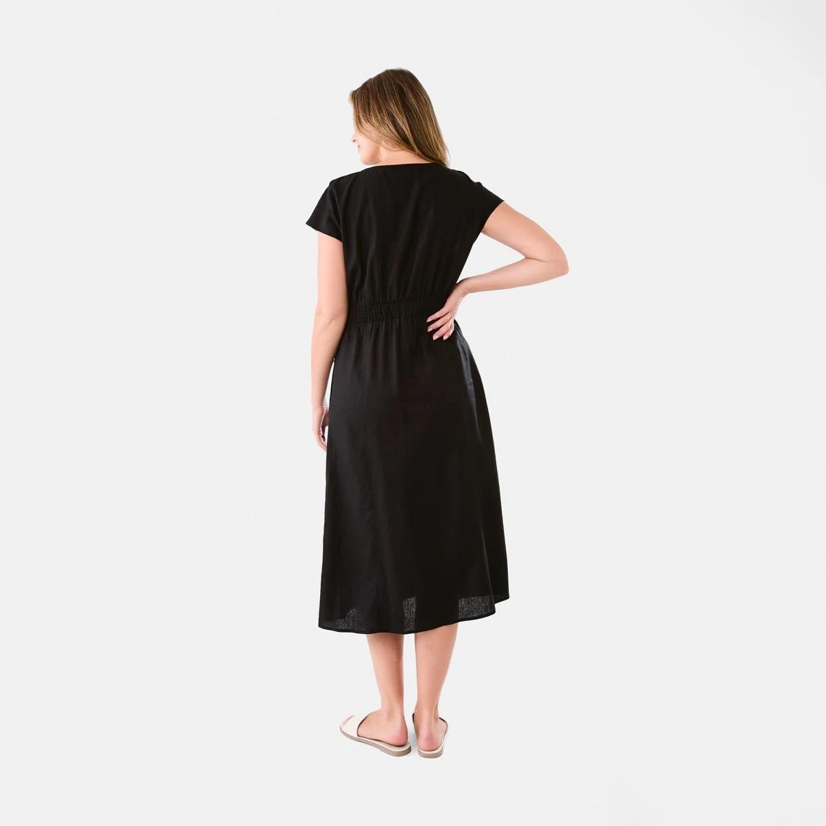 3 Short Sleeve Button Down Tea Midi Dress Black, 3 of 8