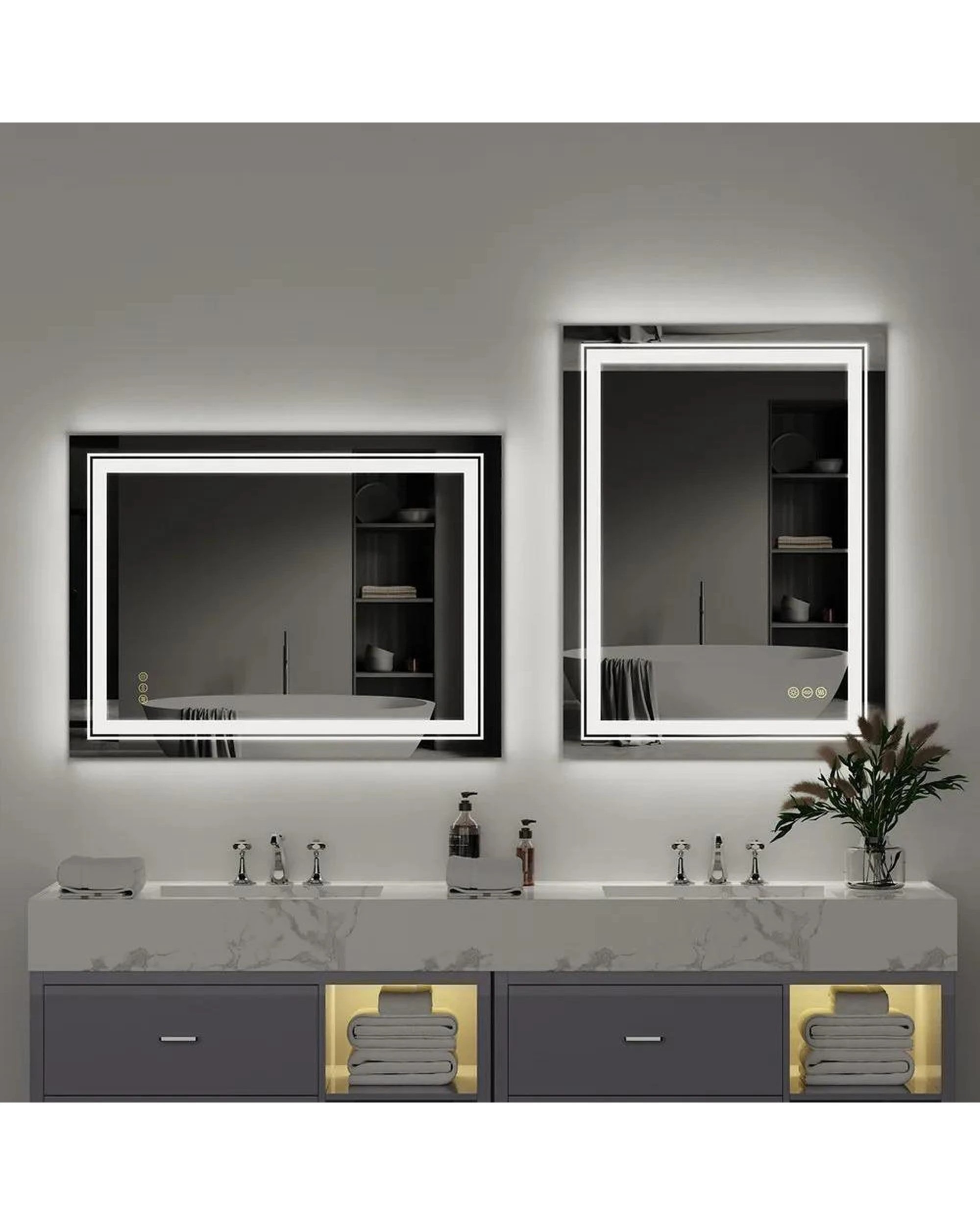 4 OAKORY 60x80cm Rectangular LED Smart Bathroom Mirror Front and Backlit Anti-Fog Dimmable, 4 of 4