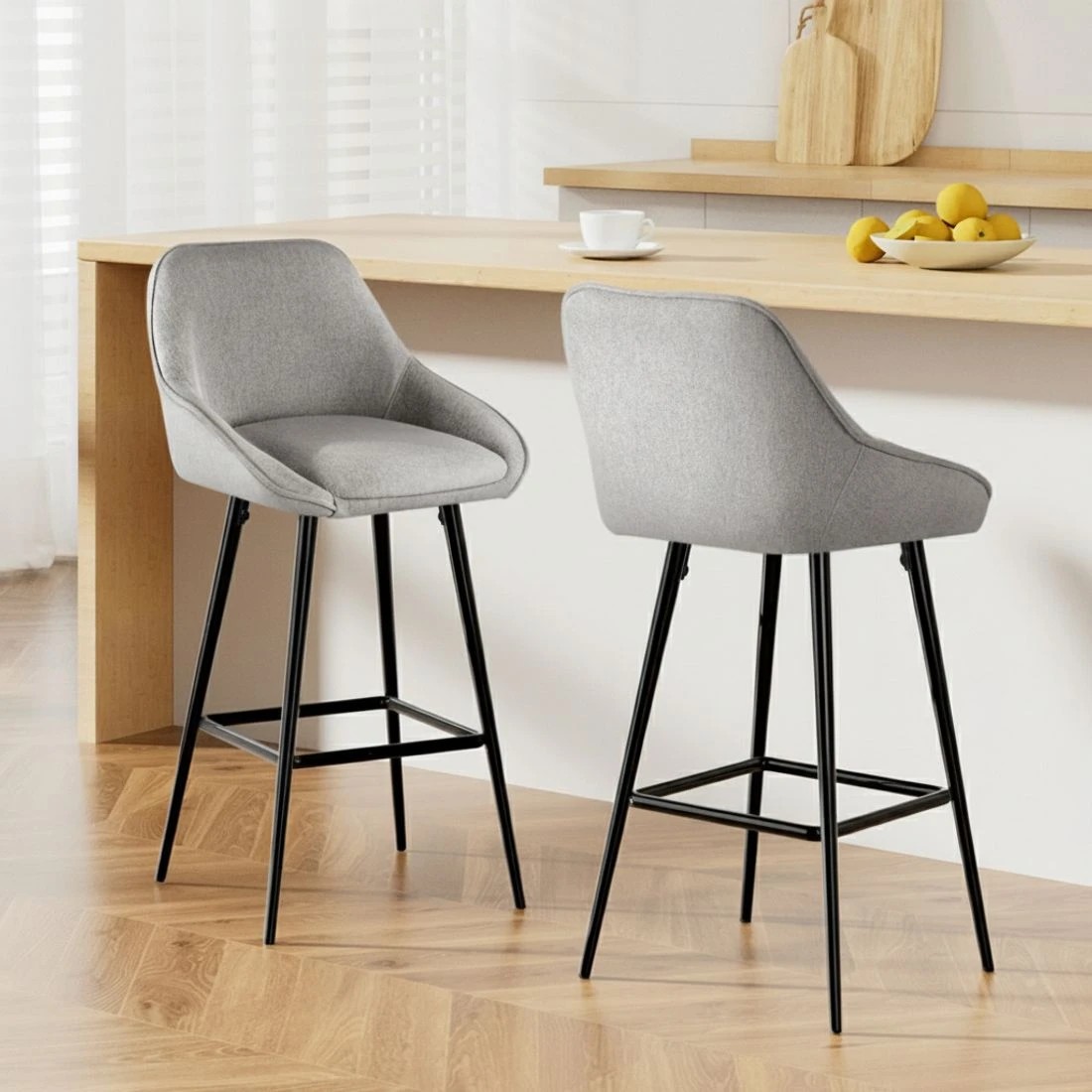 6 Artiss 2x Bar Stools Upholstered Stool Counter Seat Kitchen Dining Chairs - Grey, 6 of 6