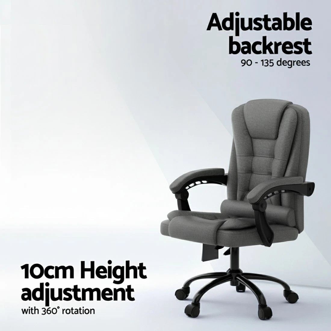 4 Artiss 2 Point Massage Office Chair Fabric - Grey, 4 of 5