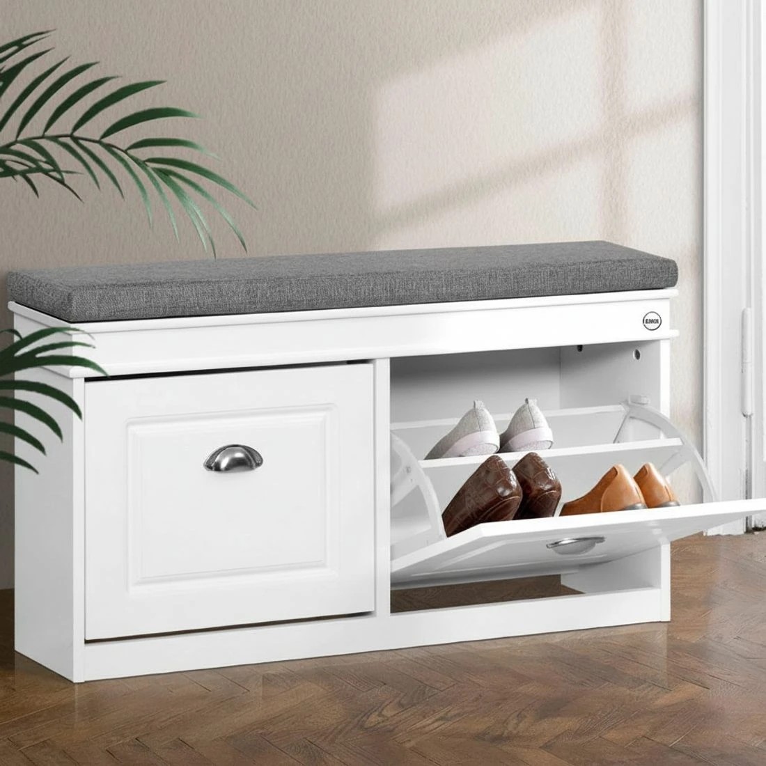 1 Artiss Shoe Rack Cabinet Bench 8 Pairs - White, 1 of 4