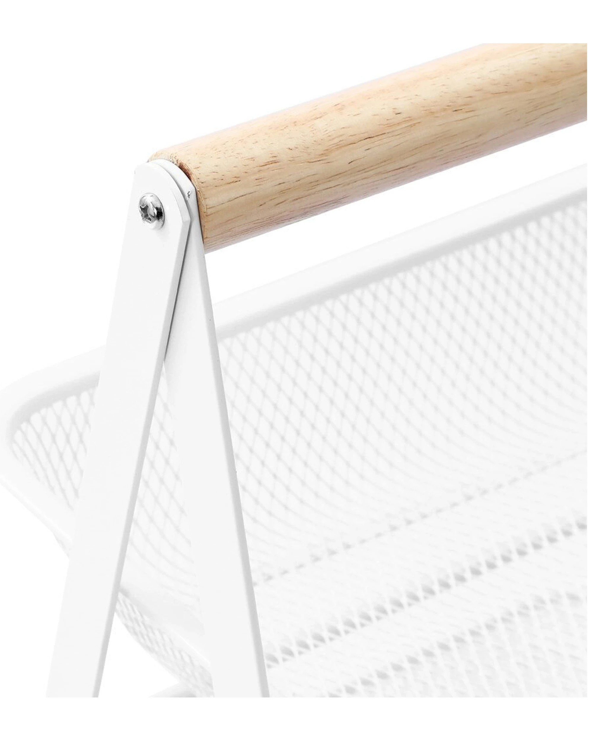 4 Boxsweden 3 Tier Mesh Storage Trolley With Wheels And Wooden Handle - 85cm
 - White, 4 of 5