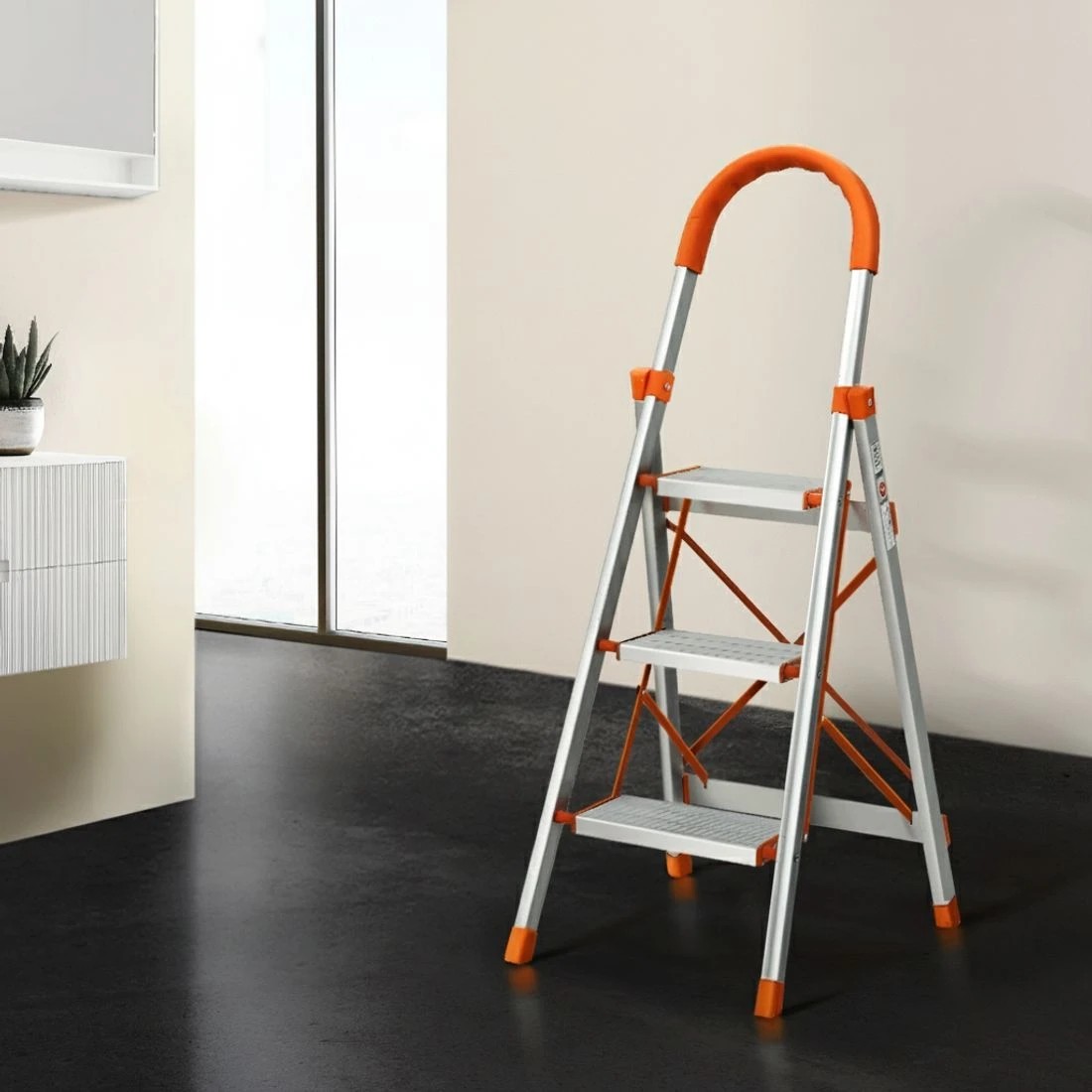 6 Giantz 3 Step Ladder Multi-Purpose Folding Aluminium Light Weight Platform - Silver, 6 of 6