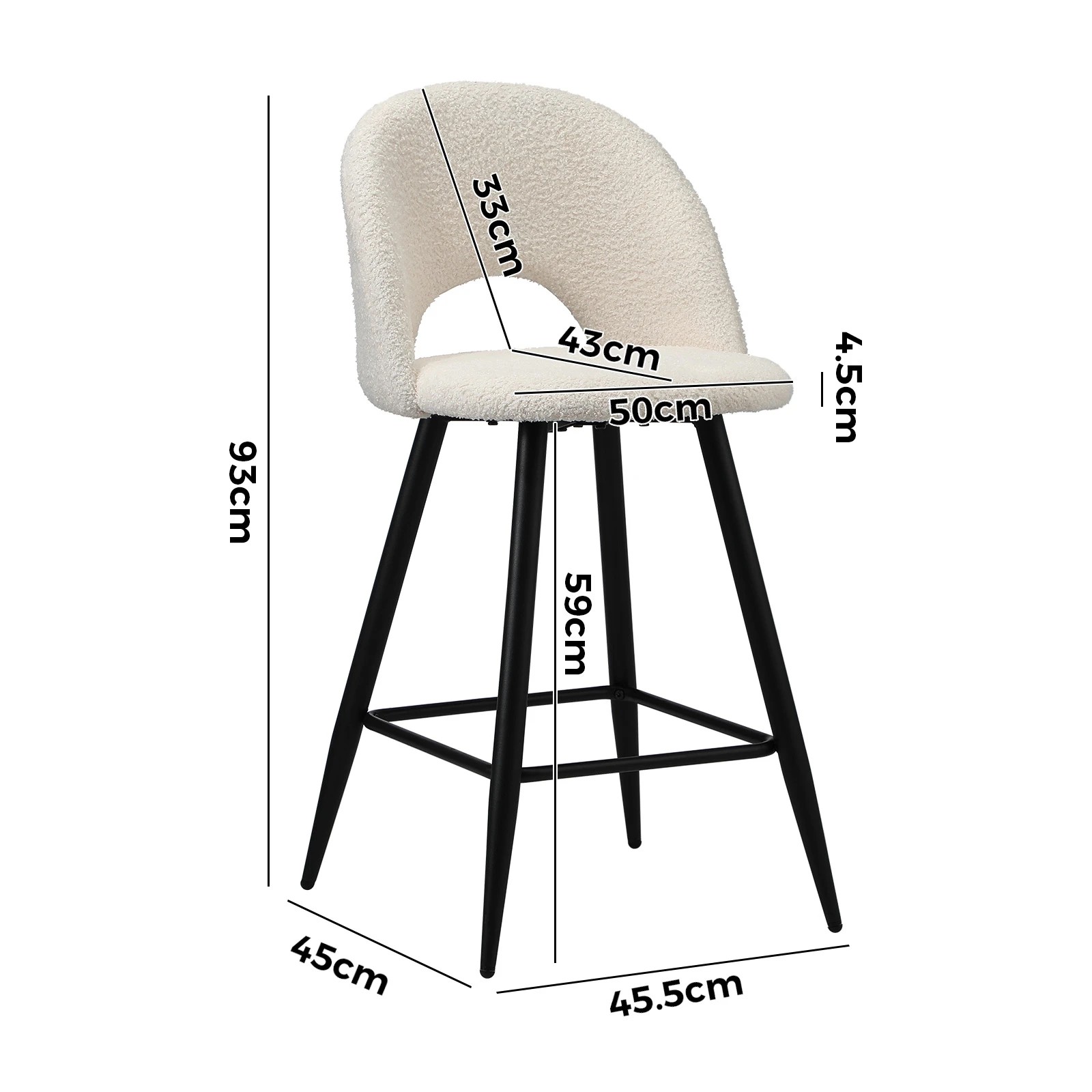 10 Oikiture 4x Bar Stools Kitchen Counter Stool Dining Chairs Boucle Horn
 - White, 10 of 10