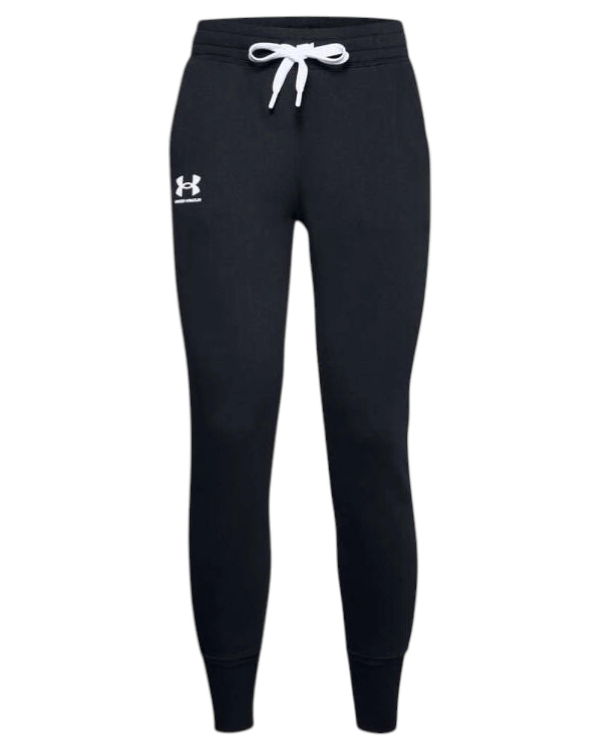 1 Under Armour Womens Black/ White Rival Fleece Joggers Athletic Trackies BLACK/ WHITE, 1 of 5