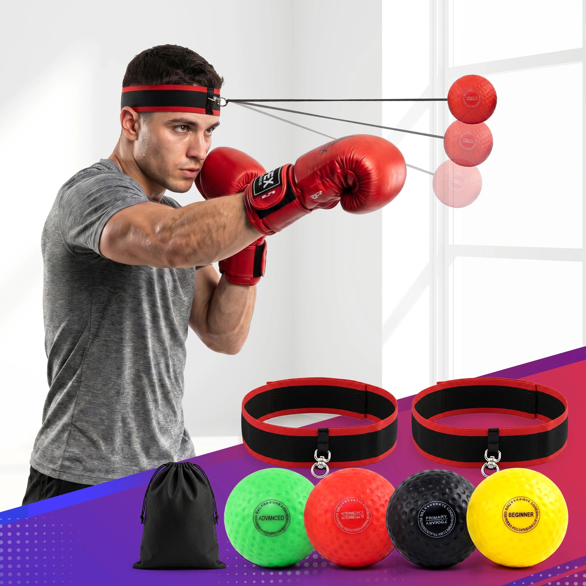 2 Everfit Boxing Reflex Ball Headband Hand Eye Coordination Stress Relief - Multi, 2 of 8
