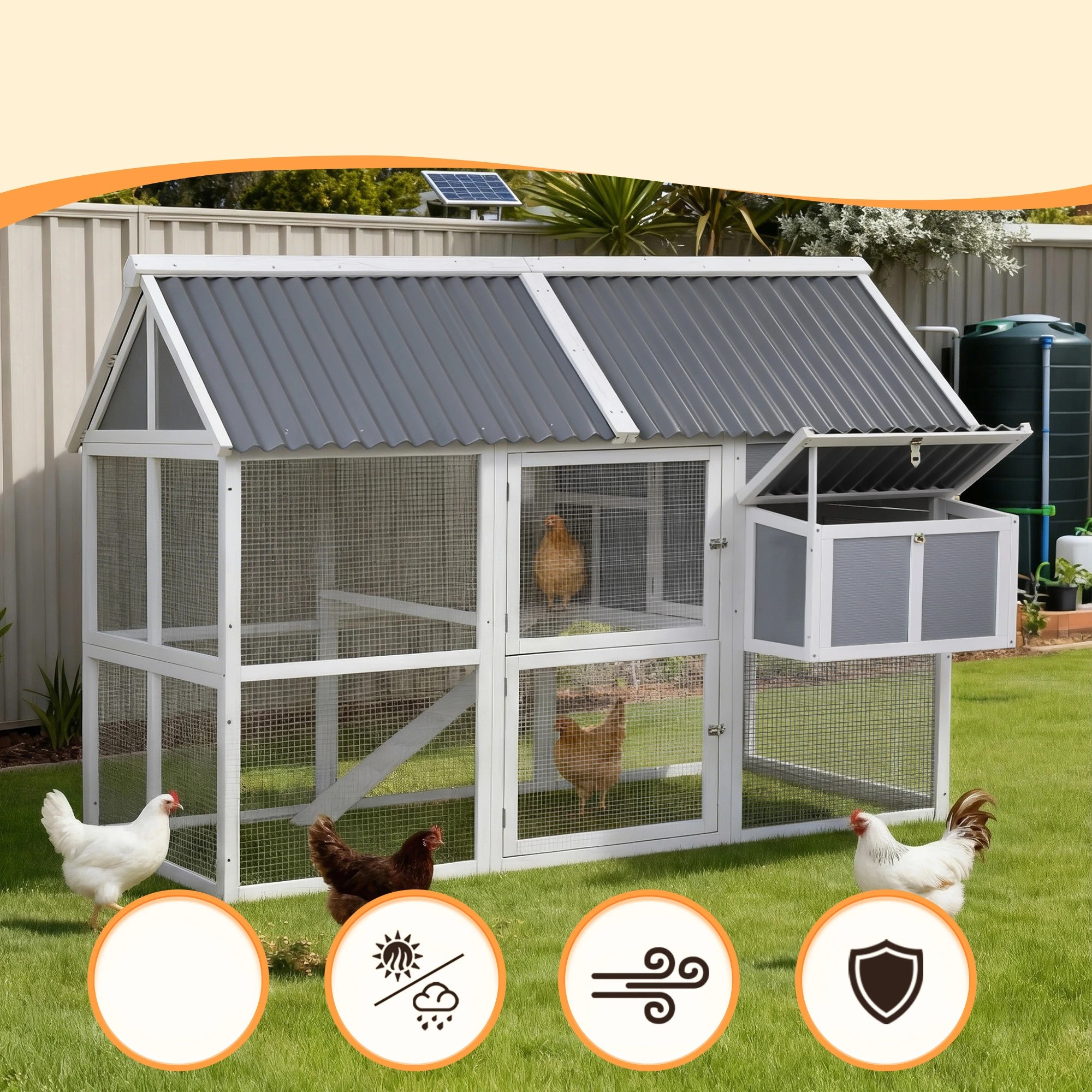 5 i.Pet Chicken Coop Large Outdoor Rabbit Hutch Chook House Hatch Box With Run - Grey, 5 of 8