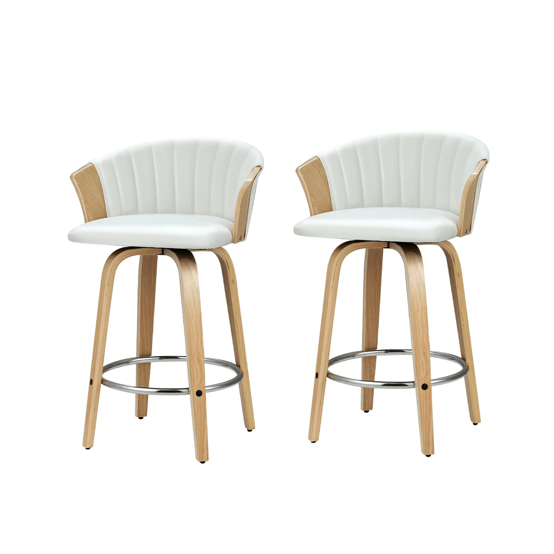 1 Artiss 2x Bar Stools Swivel Leather Chairs Wooden - White, 1 of 6