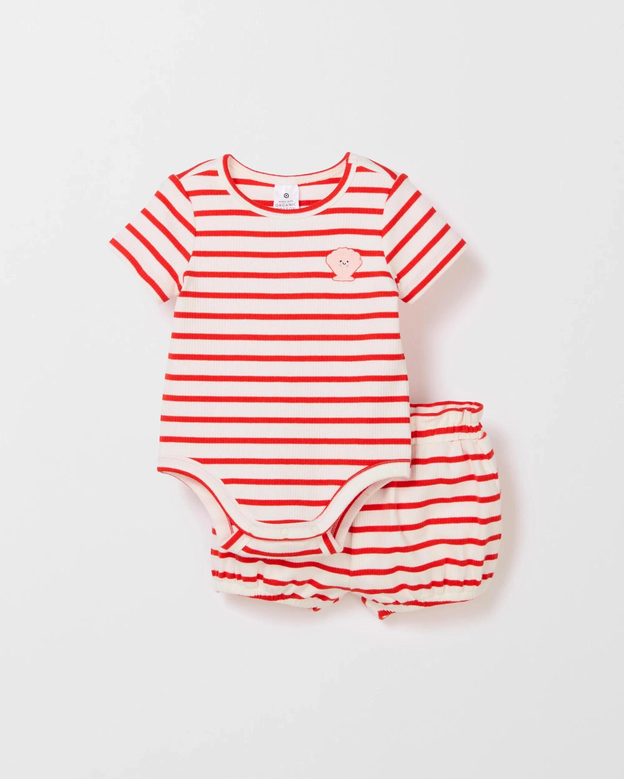 1 Target Baby Organic Cotton Baby Bodysuit and Shorts 2 Piece Set RED STRIPE, 1 of 3