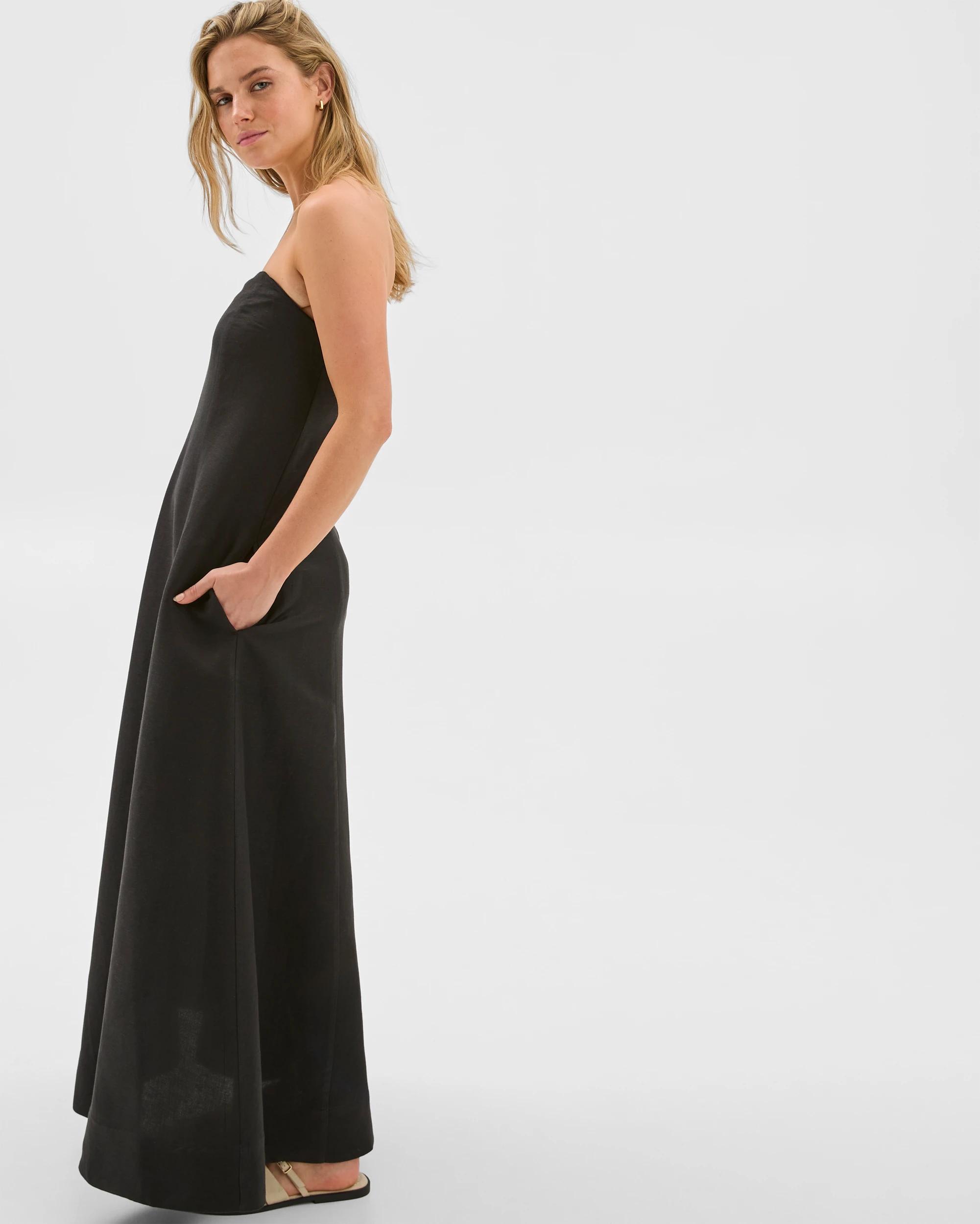 3 Lily Loves European Linen Blend Strapless Maxi Dress BLACK, 3 of 6