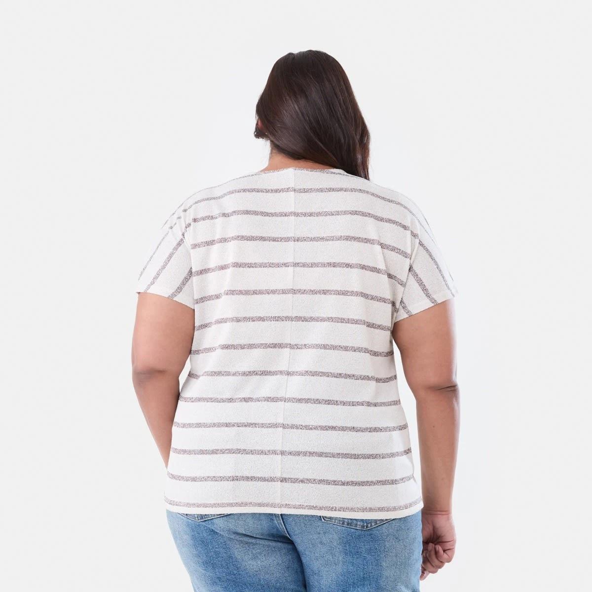 3 Curve Short Sleeve Textured Top STRIPE WARM MULBERRY, 3 of 5