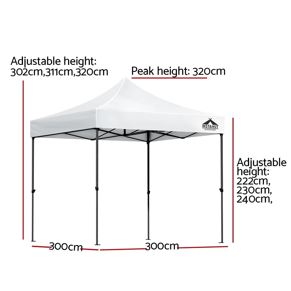 2 Instahut Gazebo Pop Up Marquee 3x3m Folding Tent Wedding Outdoor Camping Canopy Gazebos Shade - White, 2 of 8