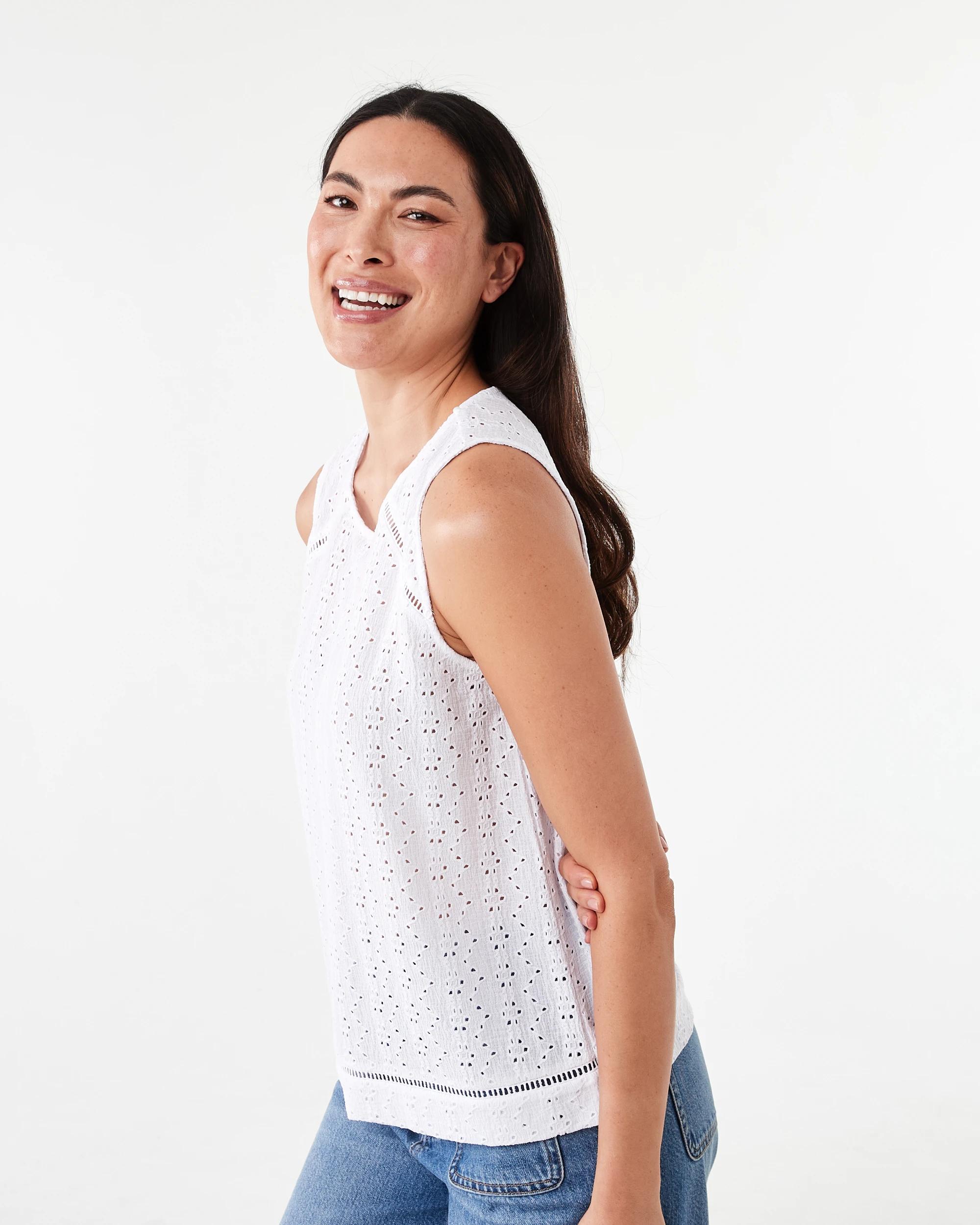 2 Sleeveless Broderie Detail Top White, 2 of 7