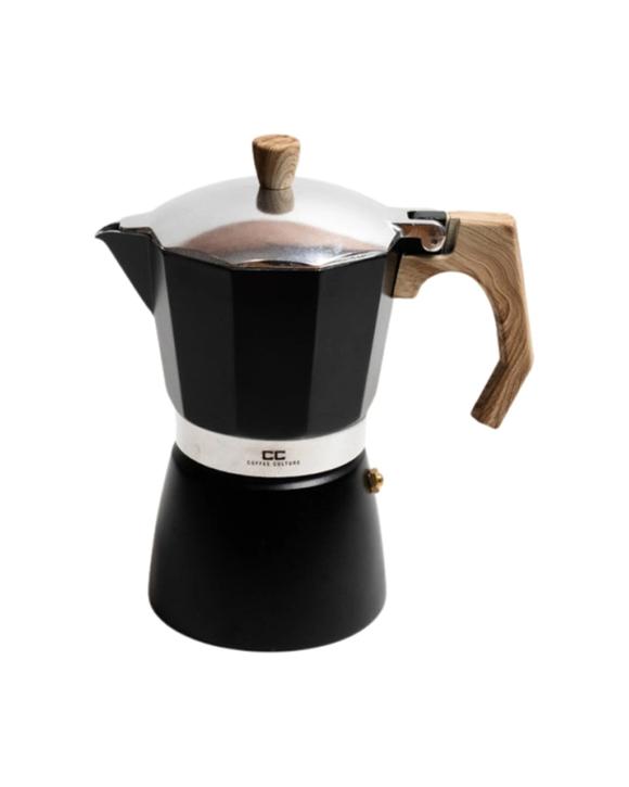 Coffee Culture Coffee Maker 6 Cup Stove Top Espresso Moka Pot Stainless Steel - Black