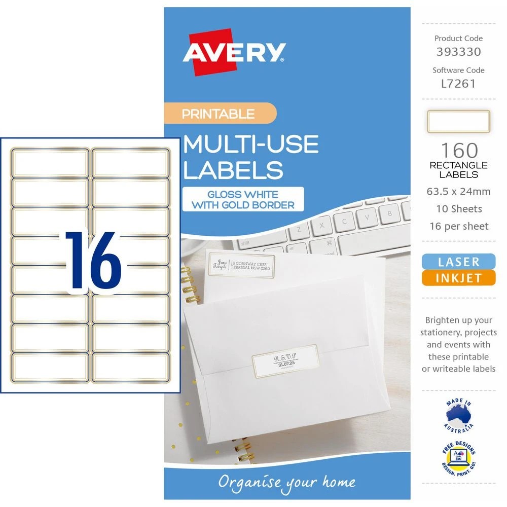 2 Avery 16UP A5 Laser Labels Gold Border 10 Pack, 2 of 4