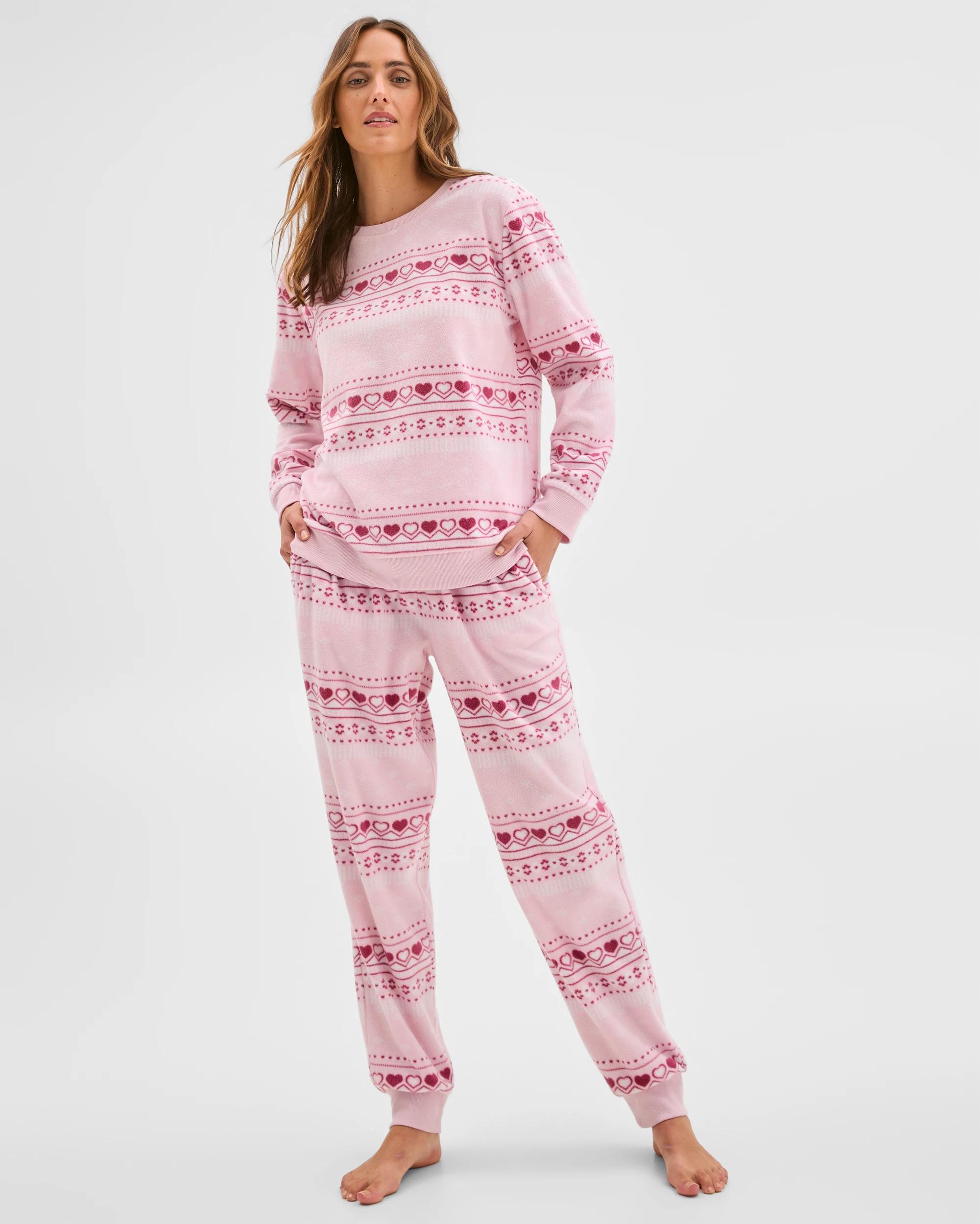 1 Target Woman Micro Fleece Long Sleeve Pyjama Top FAIRISLE PINK, 1 of 7