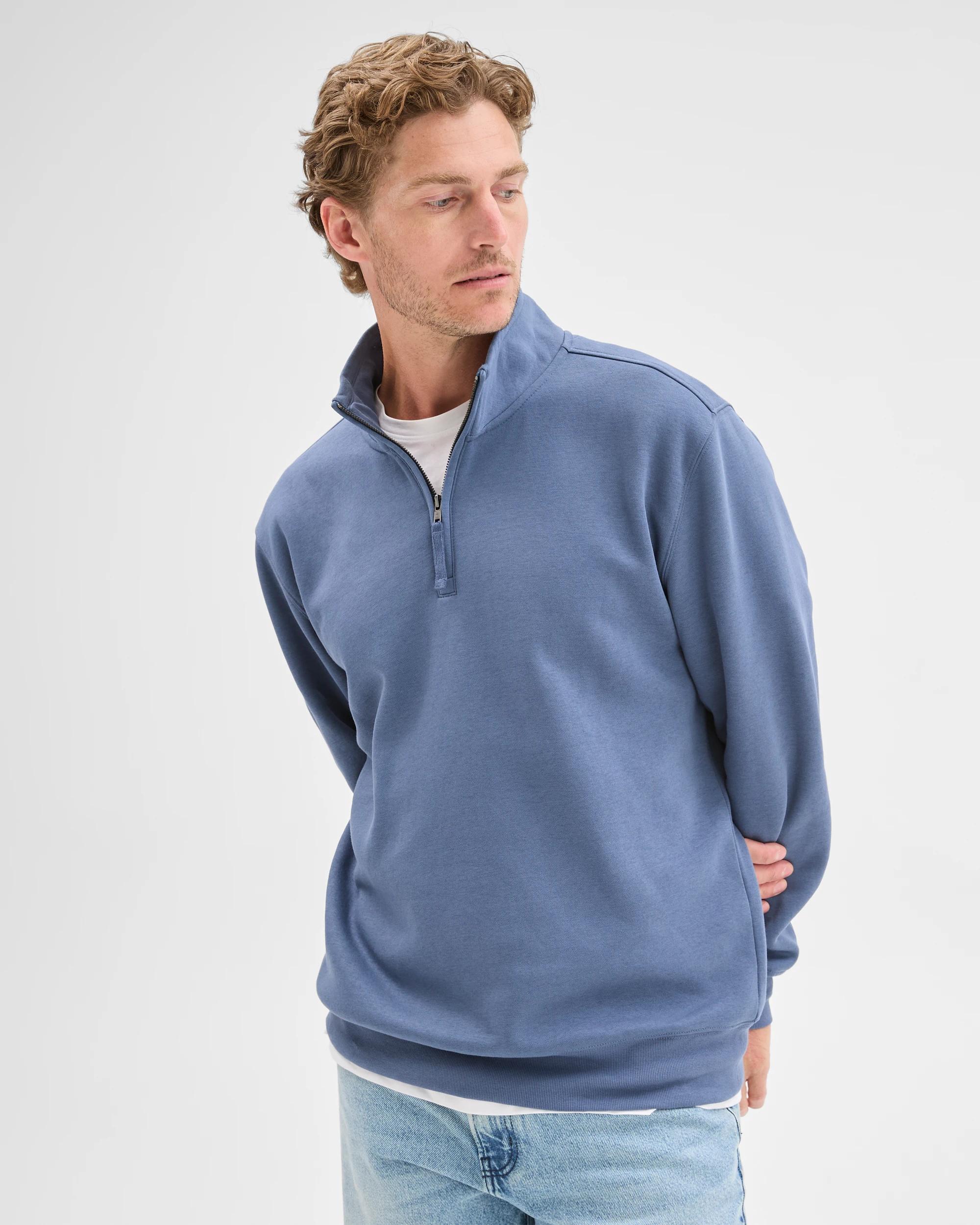 6 Target Man Australian Cotton Blend Fleece 1/2 Zip Top VINTAGE INDIGO, 6 of 8