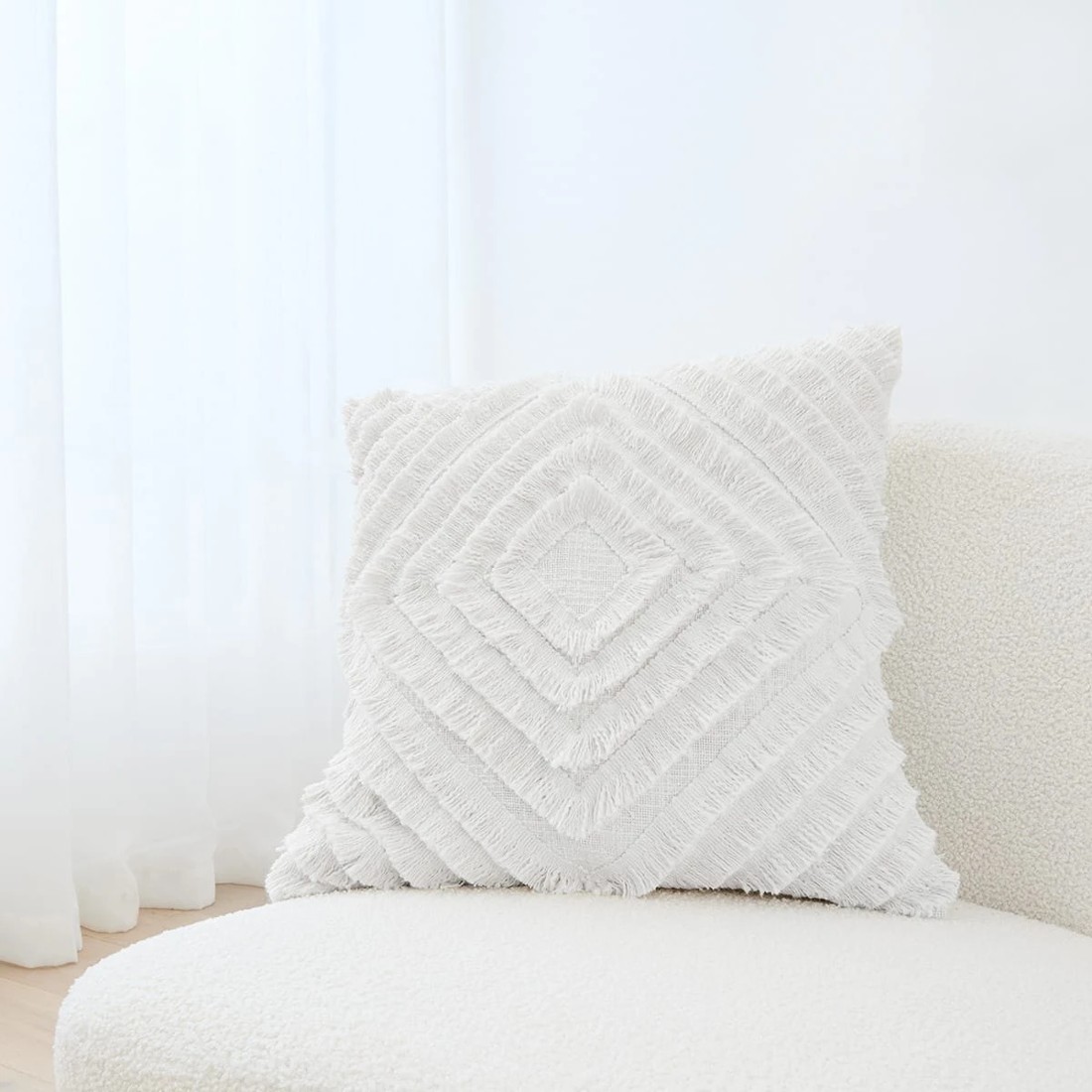 1 50cm Diamond Cotton Cushion Cover - White, 1 of 9