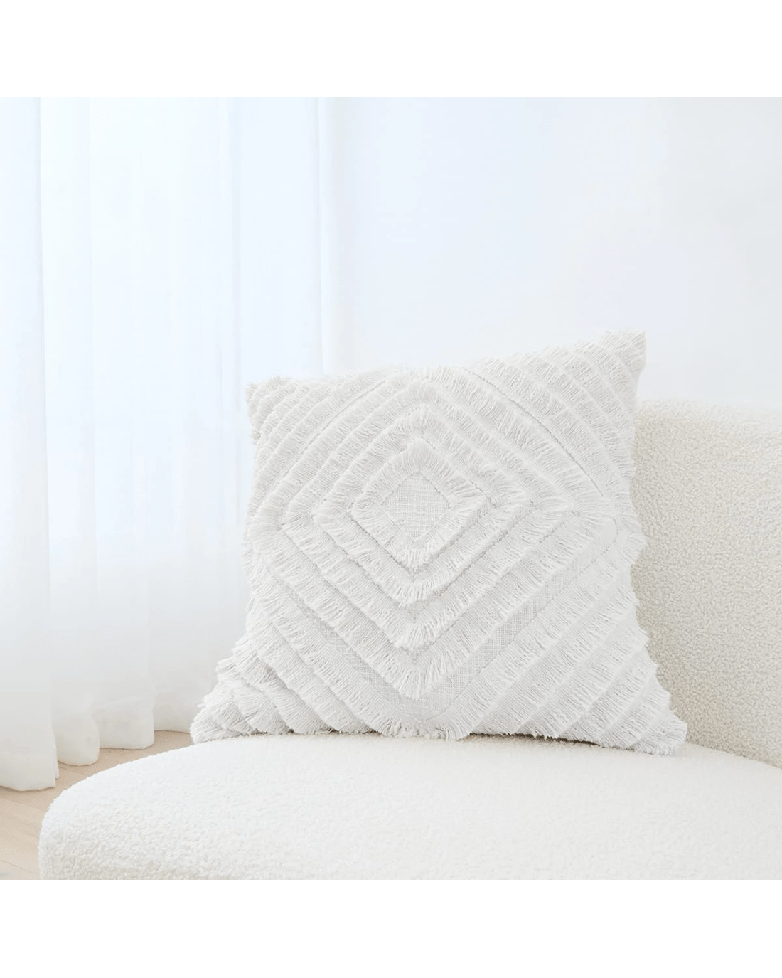 1 50cm Diamond Cotton Cushion Cover - White, 1 of 9