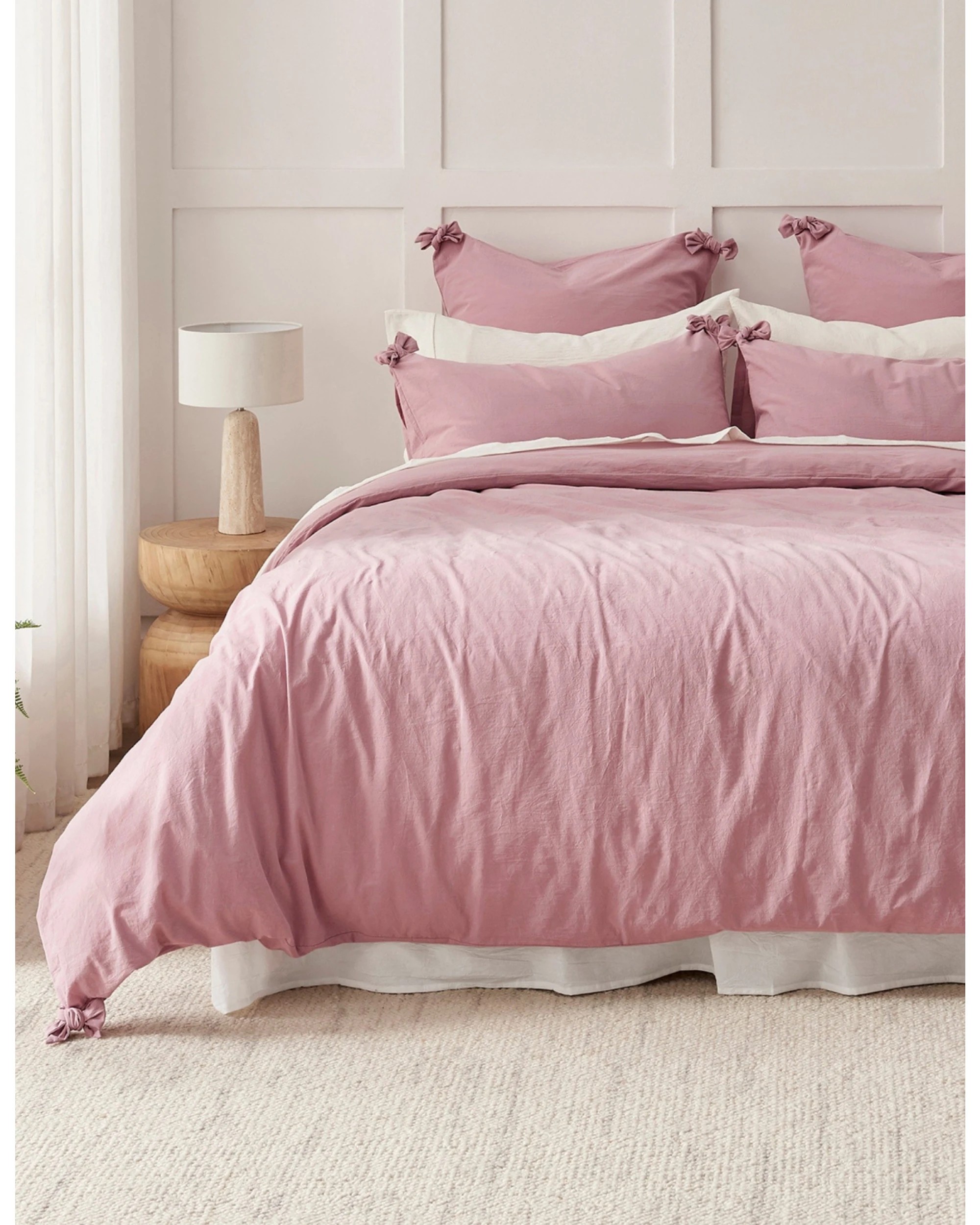 1 Dreamaker Bonnie Washed Cotton Quilt Cover Set with Bows Double Bed - Super King Bed - Pink Pearl, 1 of 9