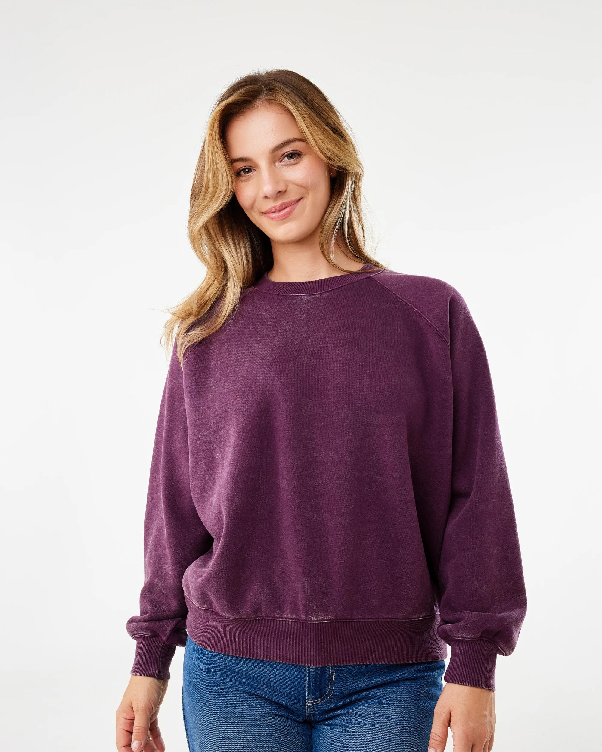 1 Long Sleeve Washed Sweatshirt Drk Mulbry, 1 of 6