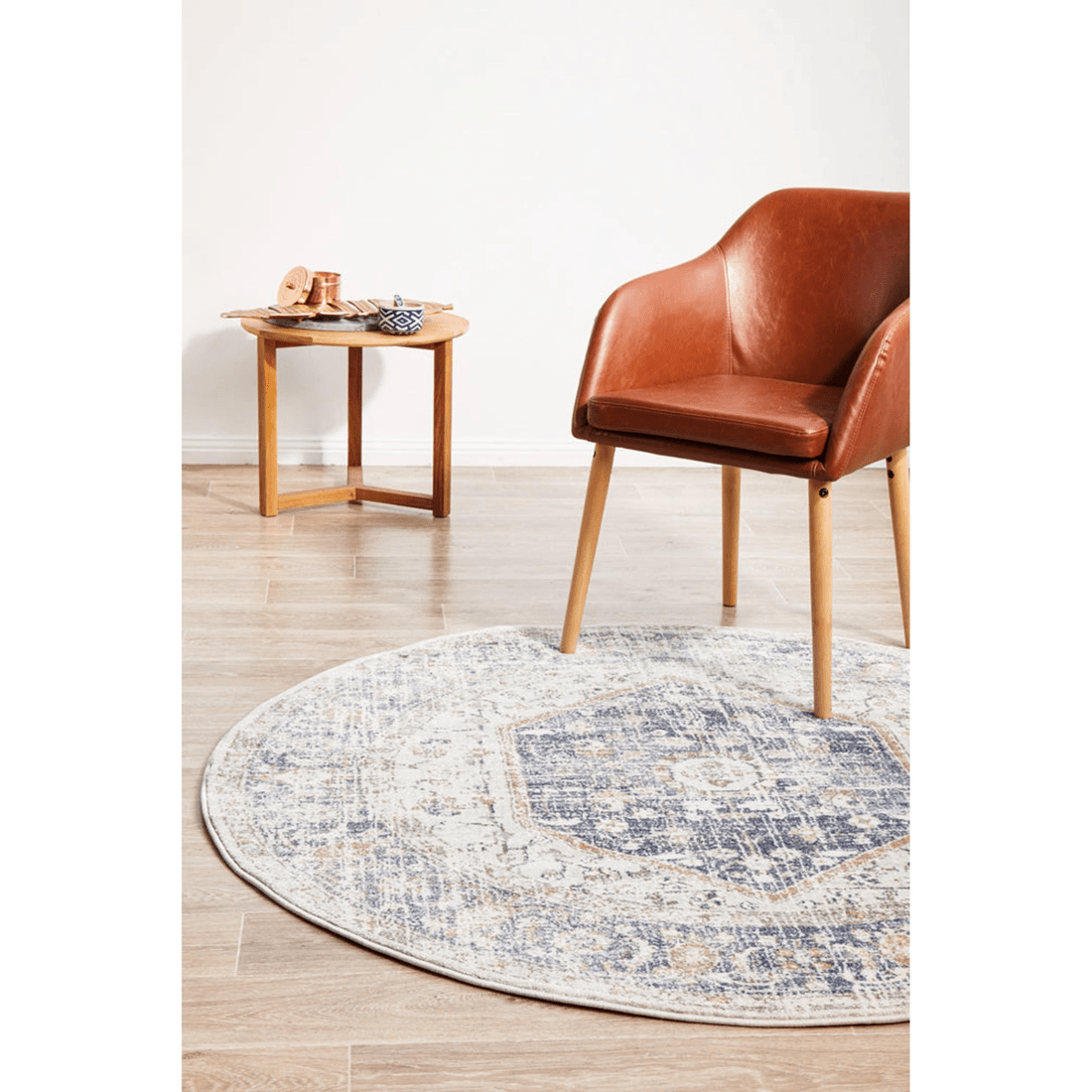 2 RUG CULTURE Mayfair Lorissa Round Rug, Ocean Blue &amp; Peach, 10 mm Polypropylene, Power Loomed, Made in Turkey - Blue, 2 of 9