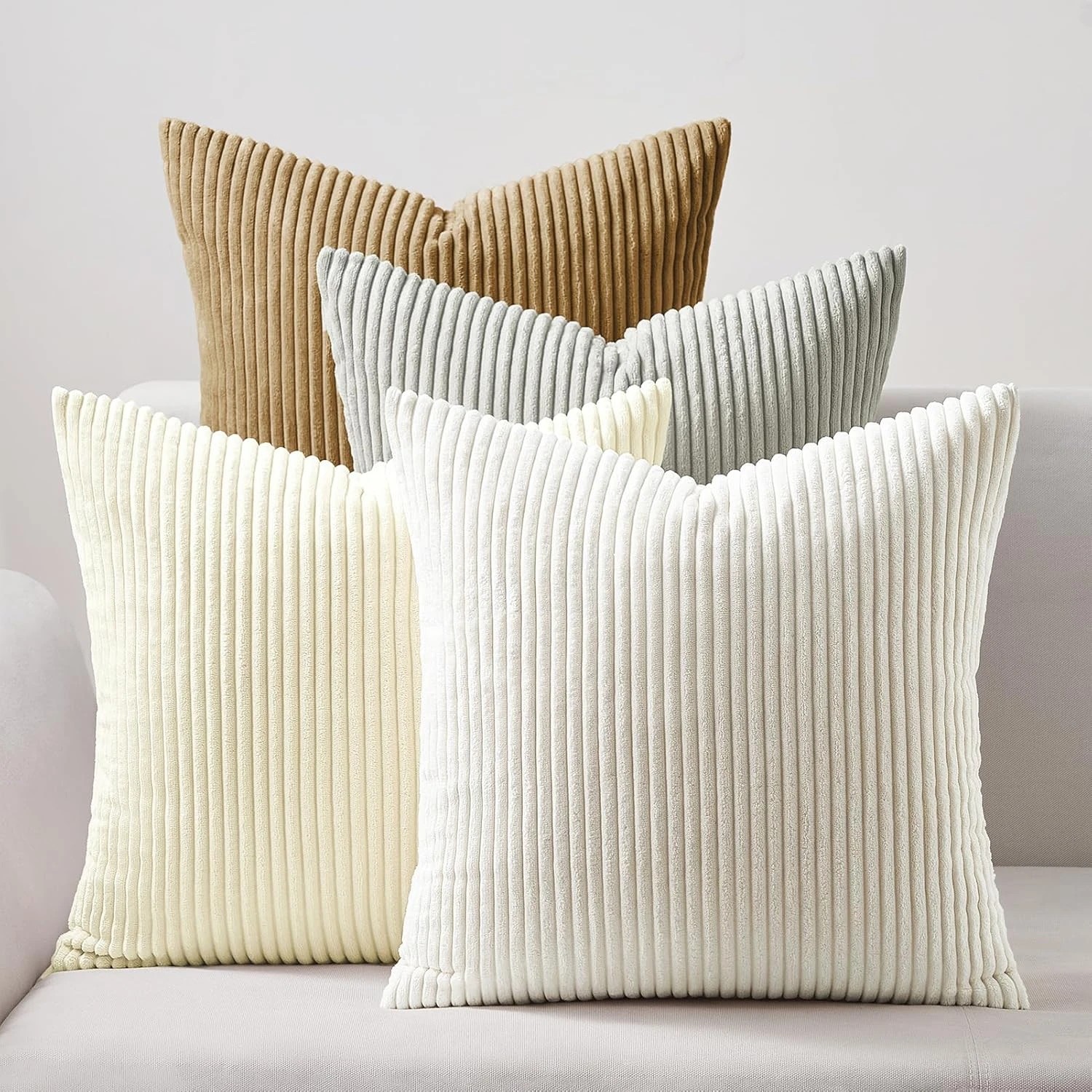 1 Gioia Casa 4-Pack Corduroy Velvet Cushion Covers 45x45cm - Beige, 1 of 4
