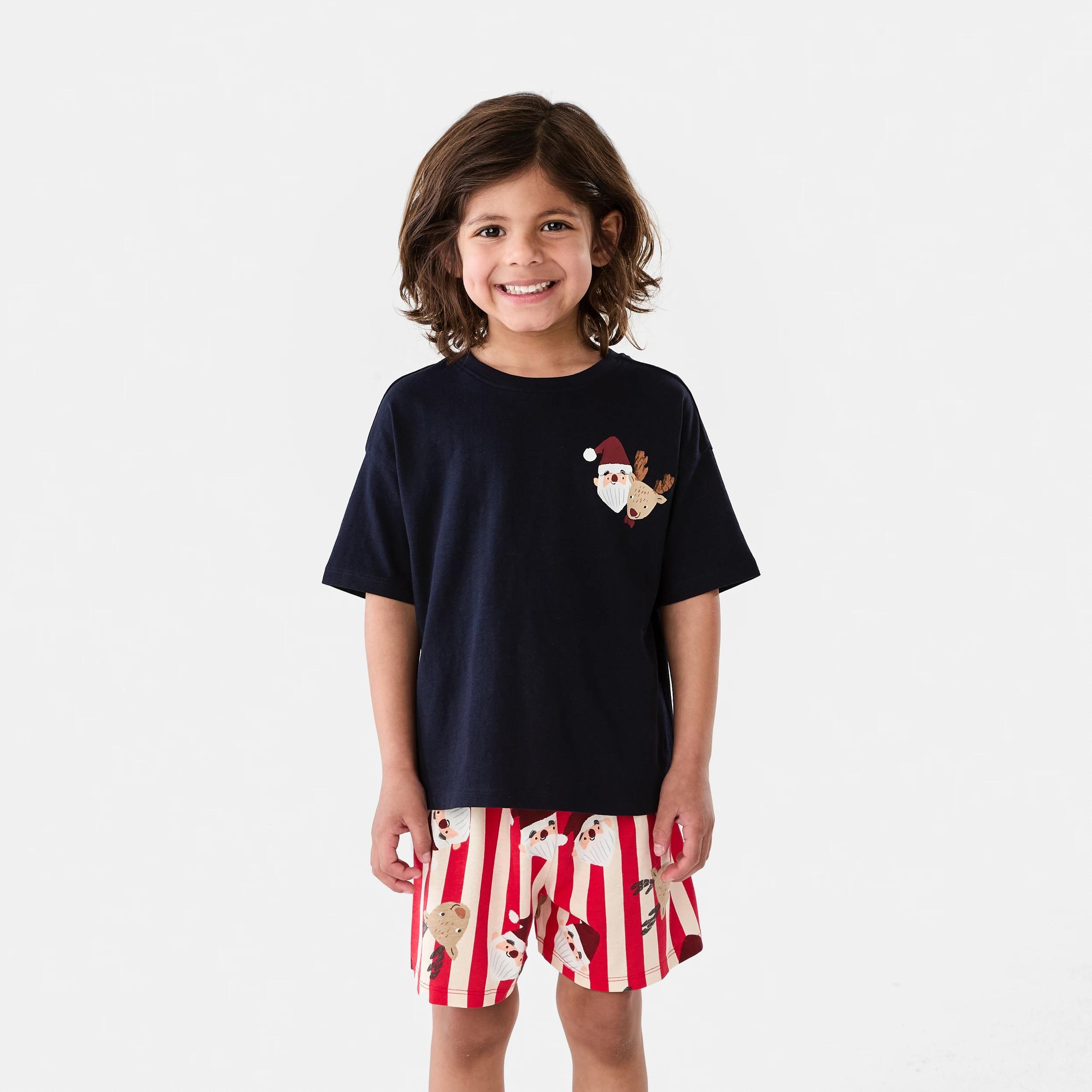 1 Christmas Knit Pyjama Set NAVY SANTA AND REINDEER, 1 of 9