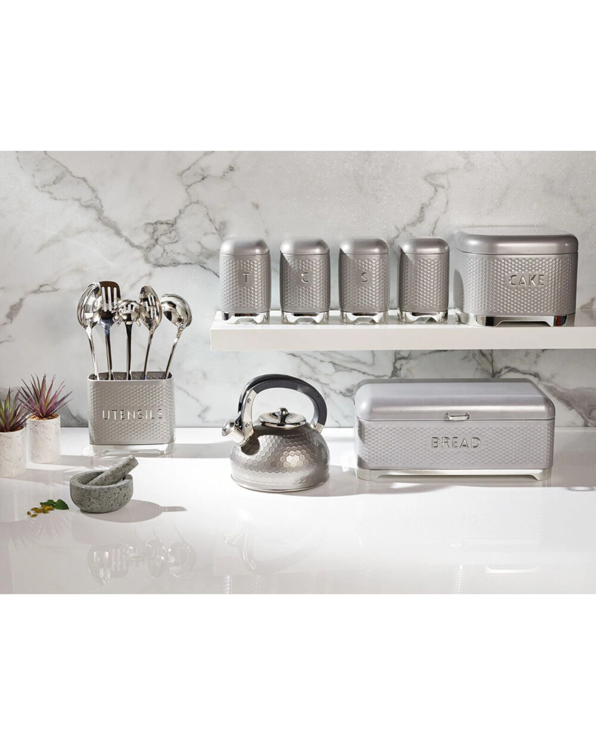 7 Kitchen Craft Lovello Geometric Textured Retro Tea Canister 19cm Shadow - Grey, 7 of 7