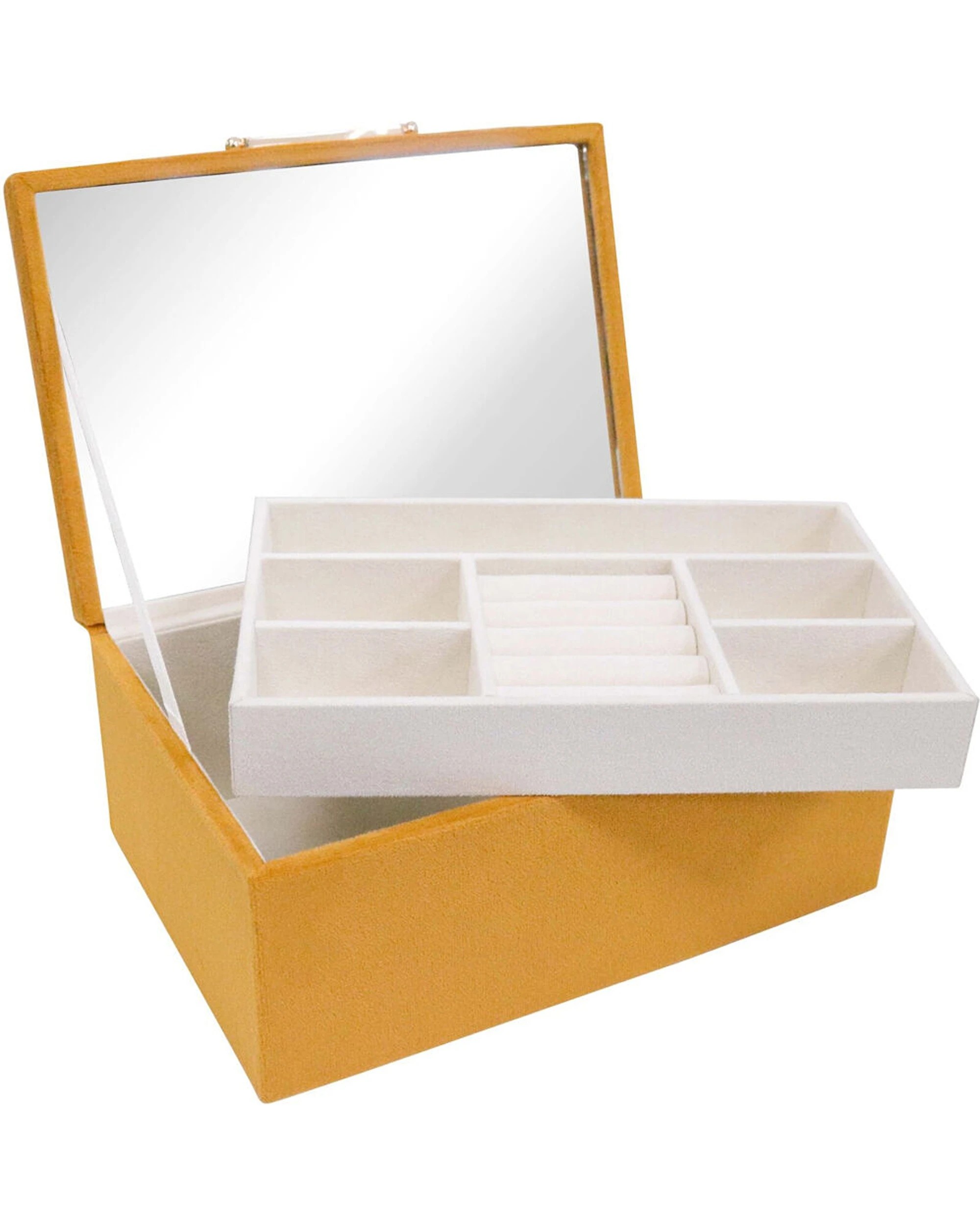 1 LVD Velvet Jewellery Storage Box Organiser 18.5x13cm Mustard - Yellow, 1 of 2