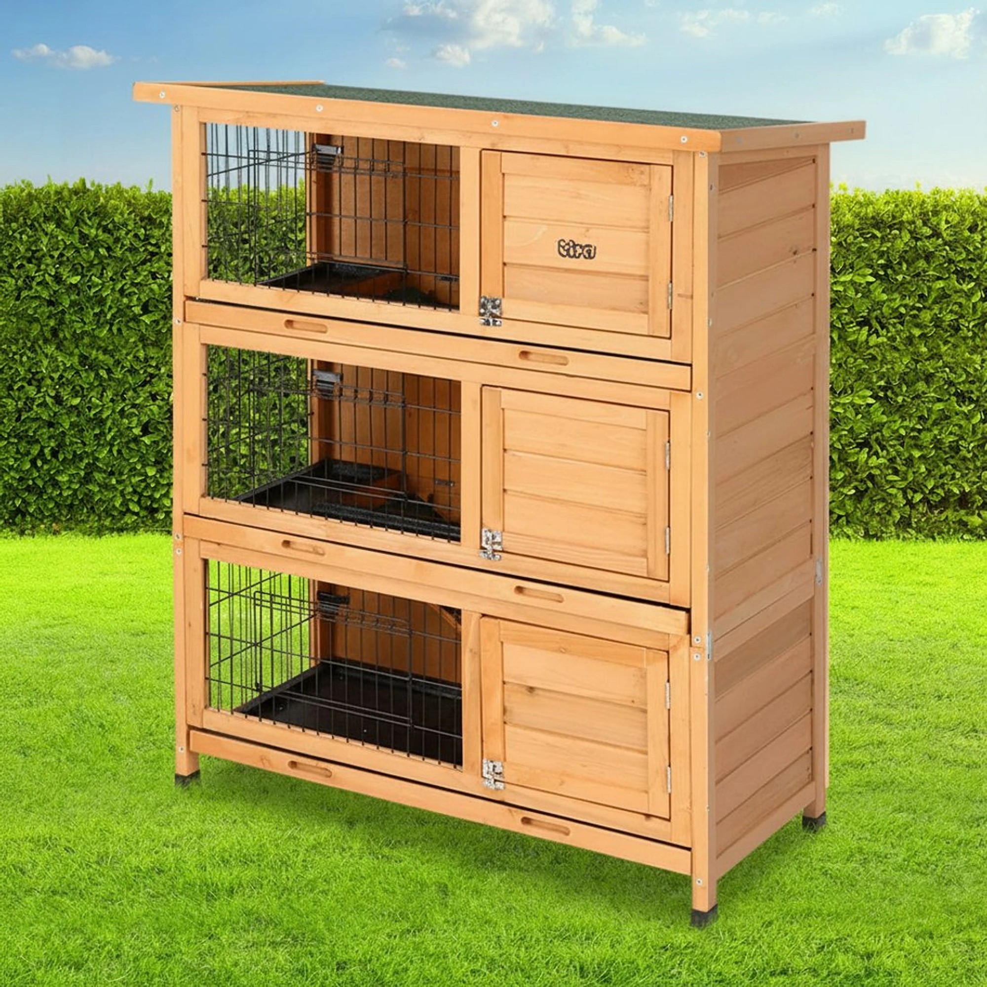 2 i.Pet Rabbit Hutch Chicken Coop Large House Cage Run Wooden Bunny Pet Outdoor - Brown, 2 of 7