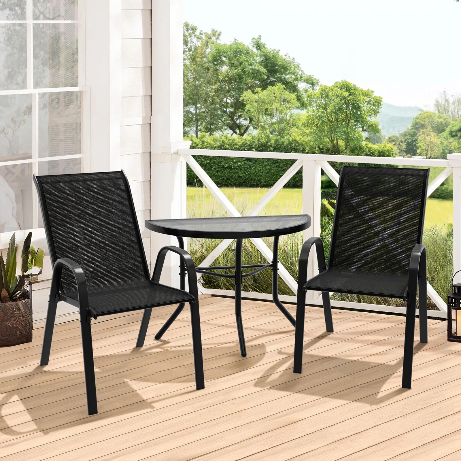 2 Alfordson 3PCS Outdoor Furniture Patio Table and Chairs Garden Bistro Set - Black, 2 of 10