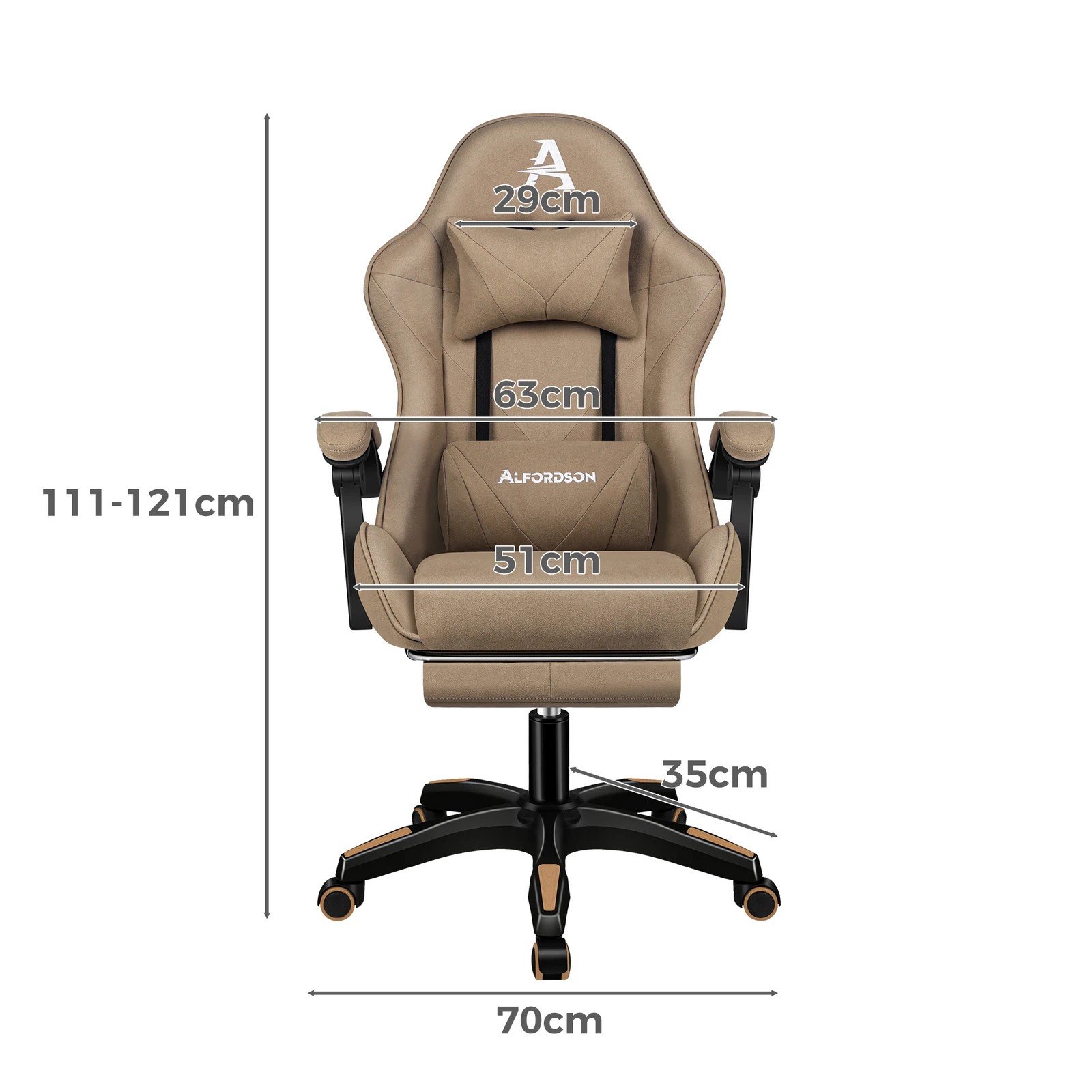 8 Alfordson Gaming Office Chair Massage Computer Footrest Seat Leathaire - Khaki, 8 of 10
