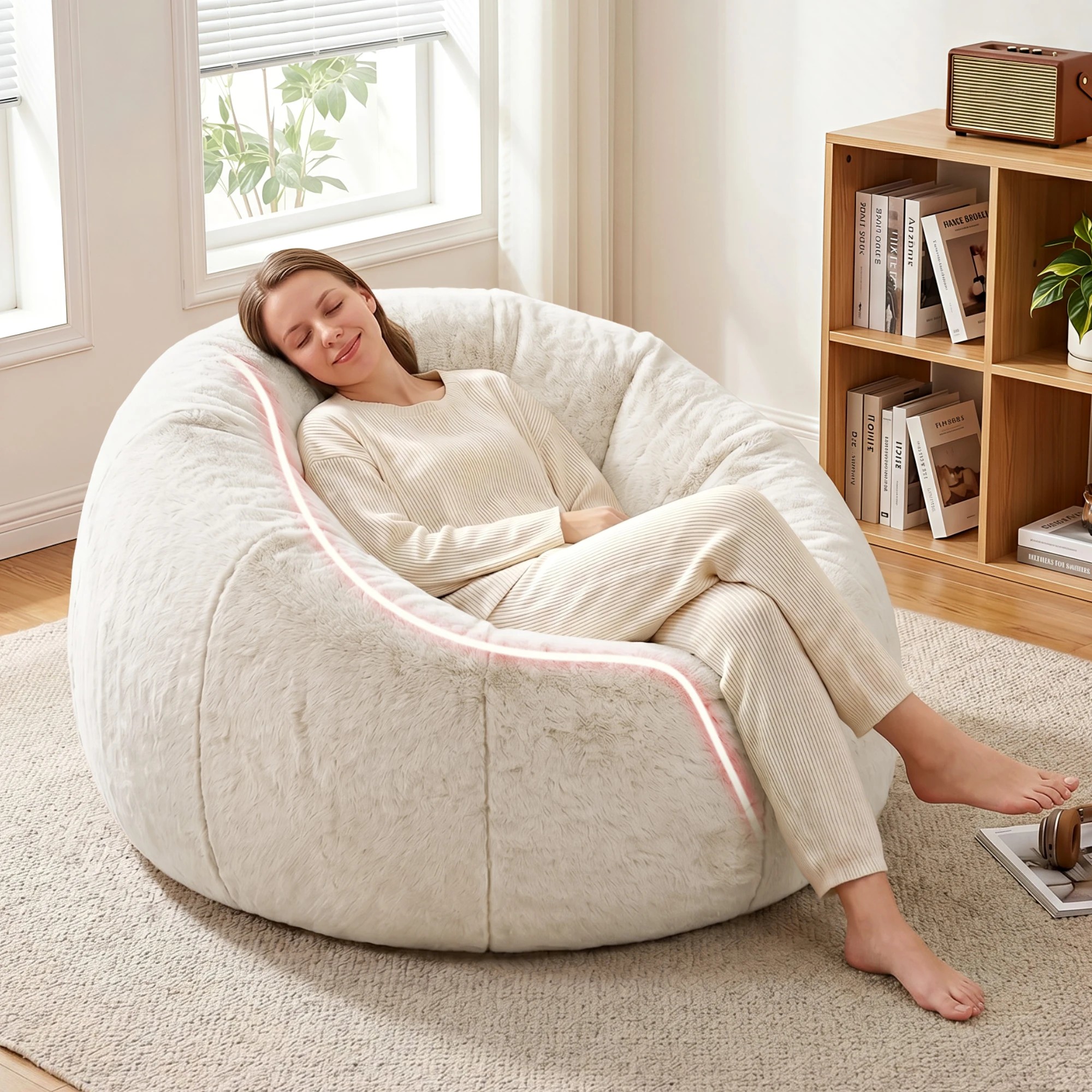 6 Artiss Bean Bag Chair Cover Faux Fur No Filler Washable Lazy Sofa Cover - Beige, 6 of 10