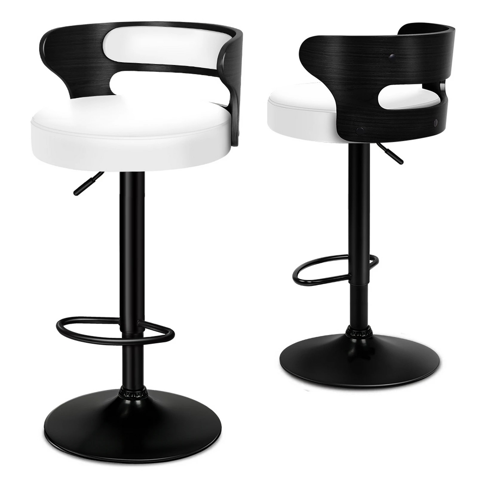 1 Alfordson 2x Bar Stool Kitchen Swivel Chair Wooden Leather Gas Lift - White, 1 of 9