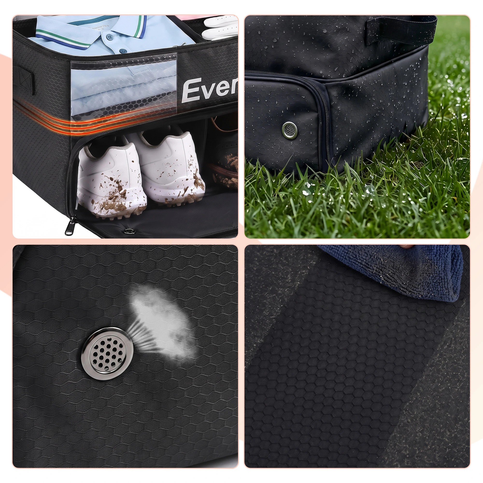 5 Everfit Golf Trunk Organizer for Car, 2-Tier Golf Storage Bag with Ventilated Shoe Compartment - Black, 5 of 8