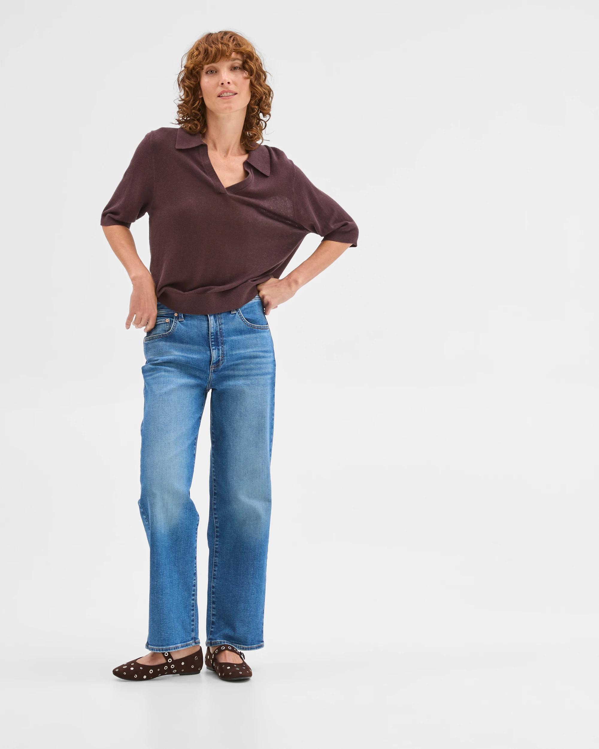 2 Target Woman Linen Blend Short Sleeve Polo Knit Top WINE TRUFFLE, 2 of 6