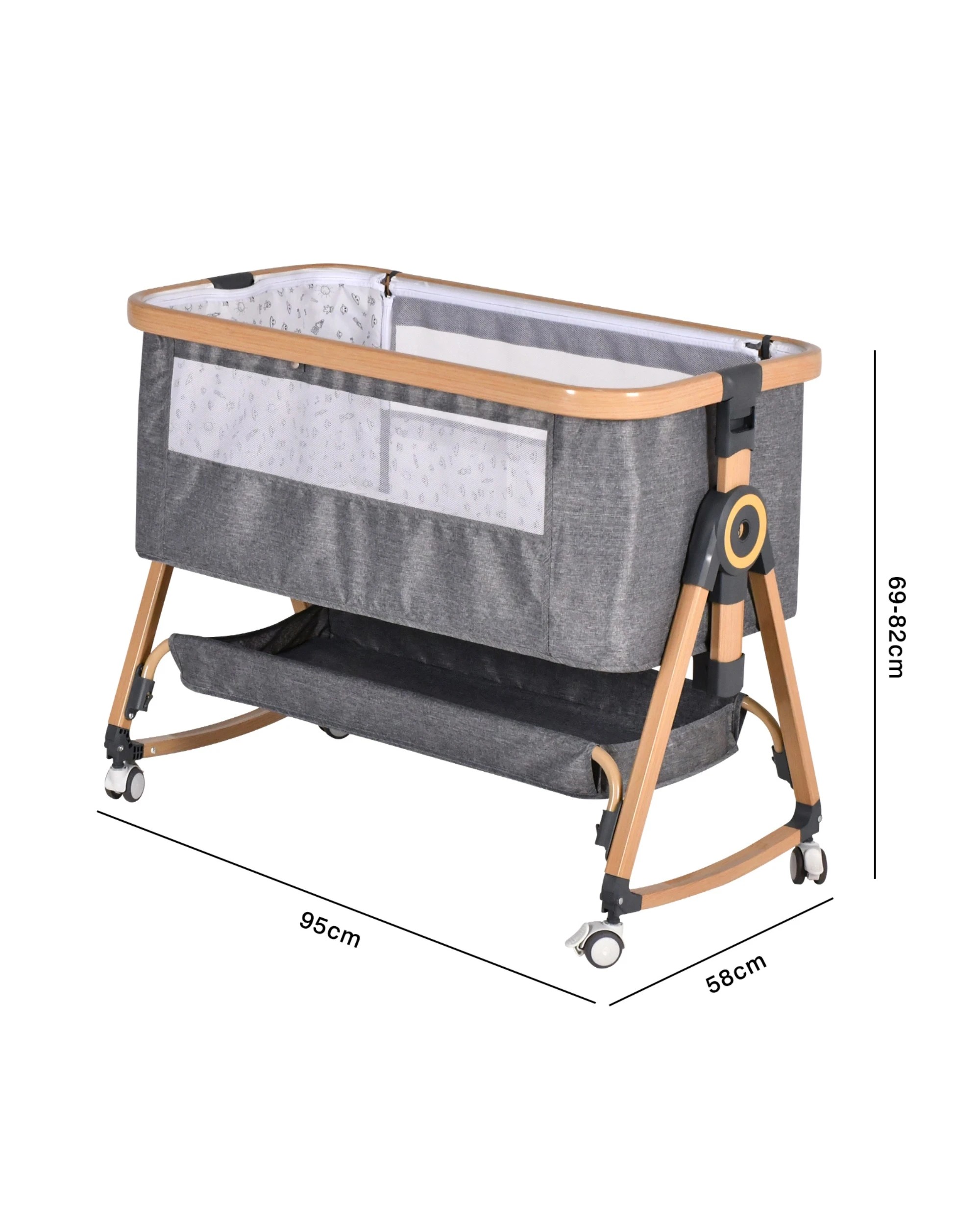 2 Advwin 3 in 1 Baby Bassinets  Bedside Crib with Mattress Grey & Wood Grain, 2 of 9