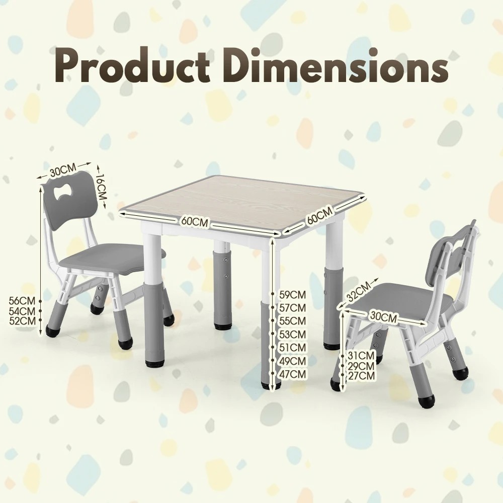 2 PlayPals Kids Table Chairs Set Height Adjustable Toddler Graffiti Desktop - Grey, 2 of 4