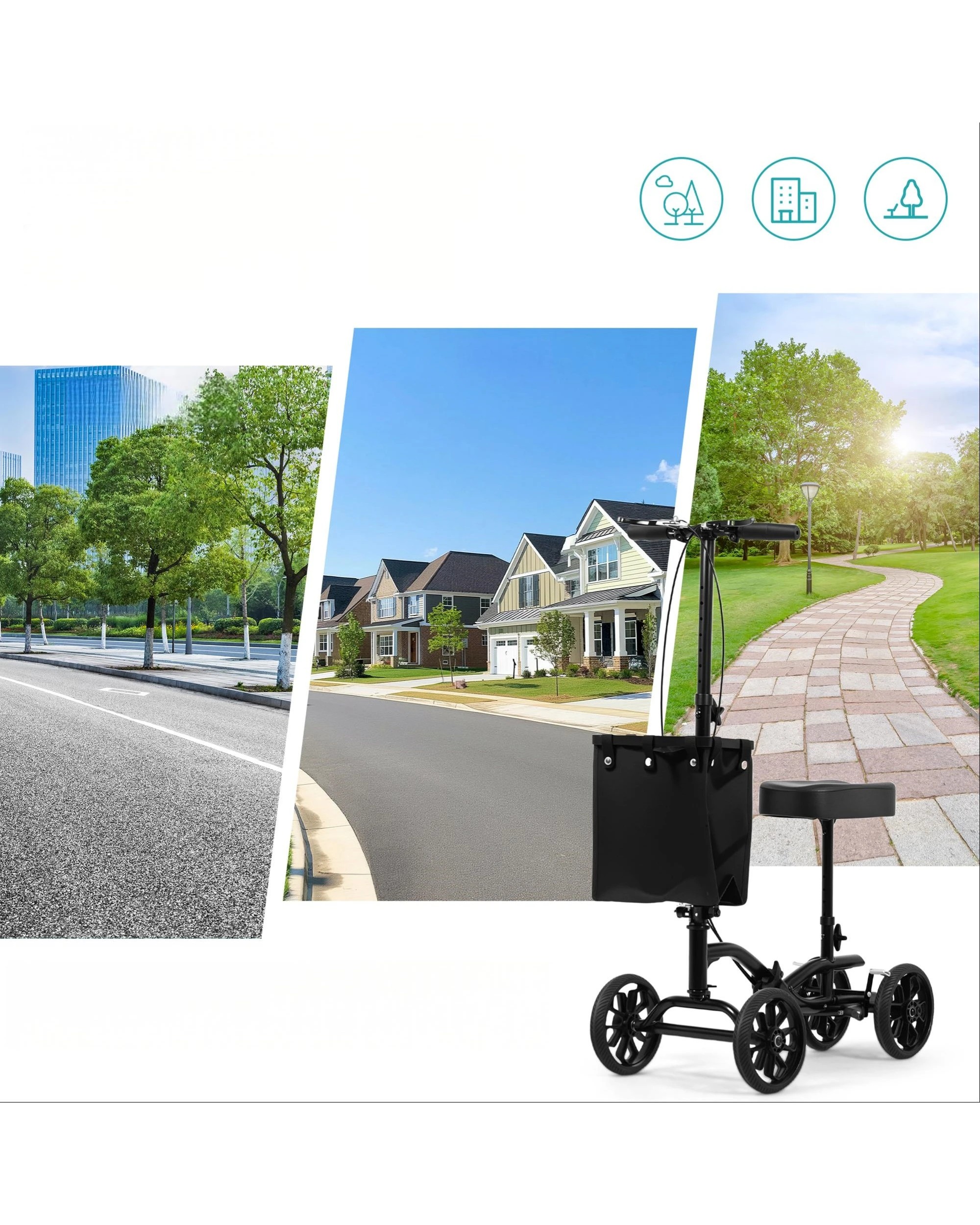 8 Advwin Knee Walker with 10" Rubber Tires - Black, 8 of 8